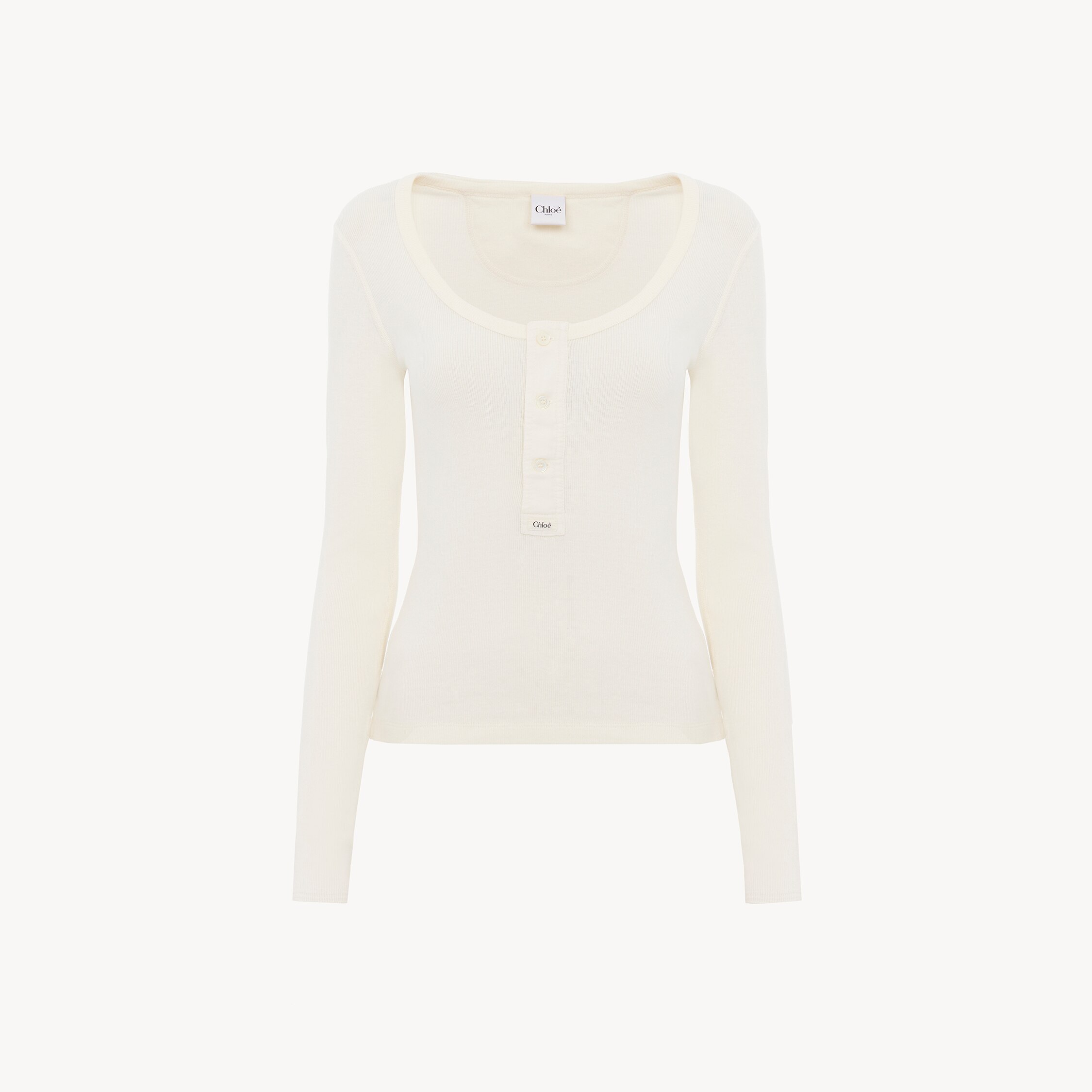 Chloé Scoop-neck Henley Shirt In Cotton Jersey In White
