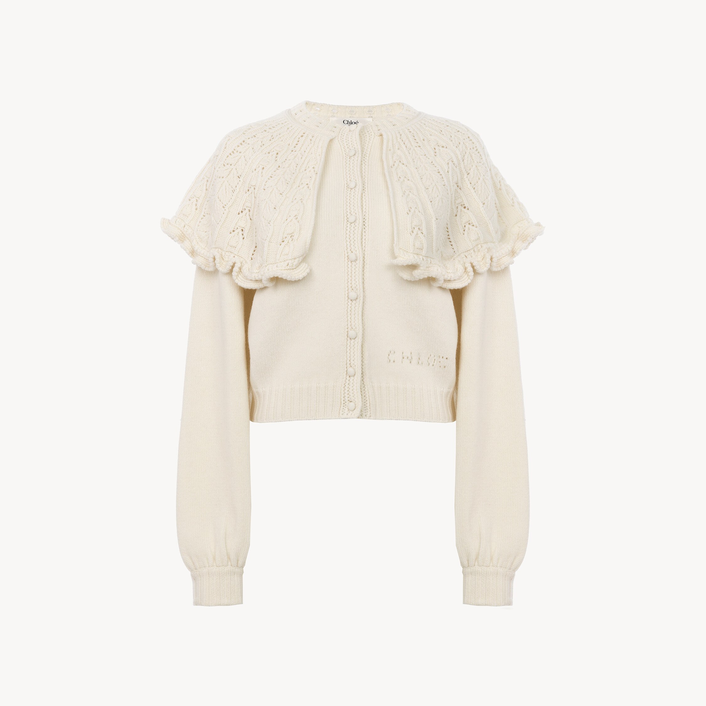 Chloé Cape Cardigan In A Wool & Cashmere Knit In Neutral