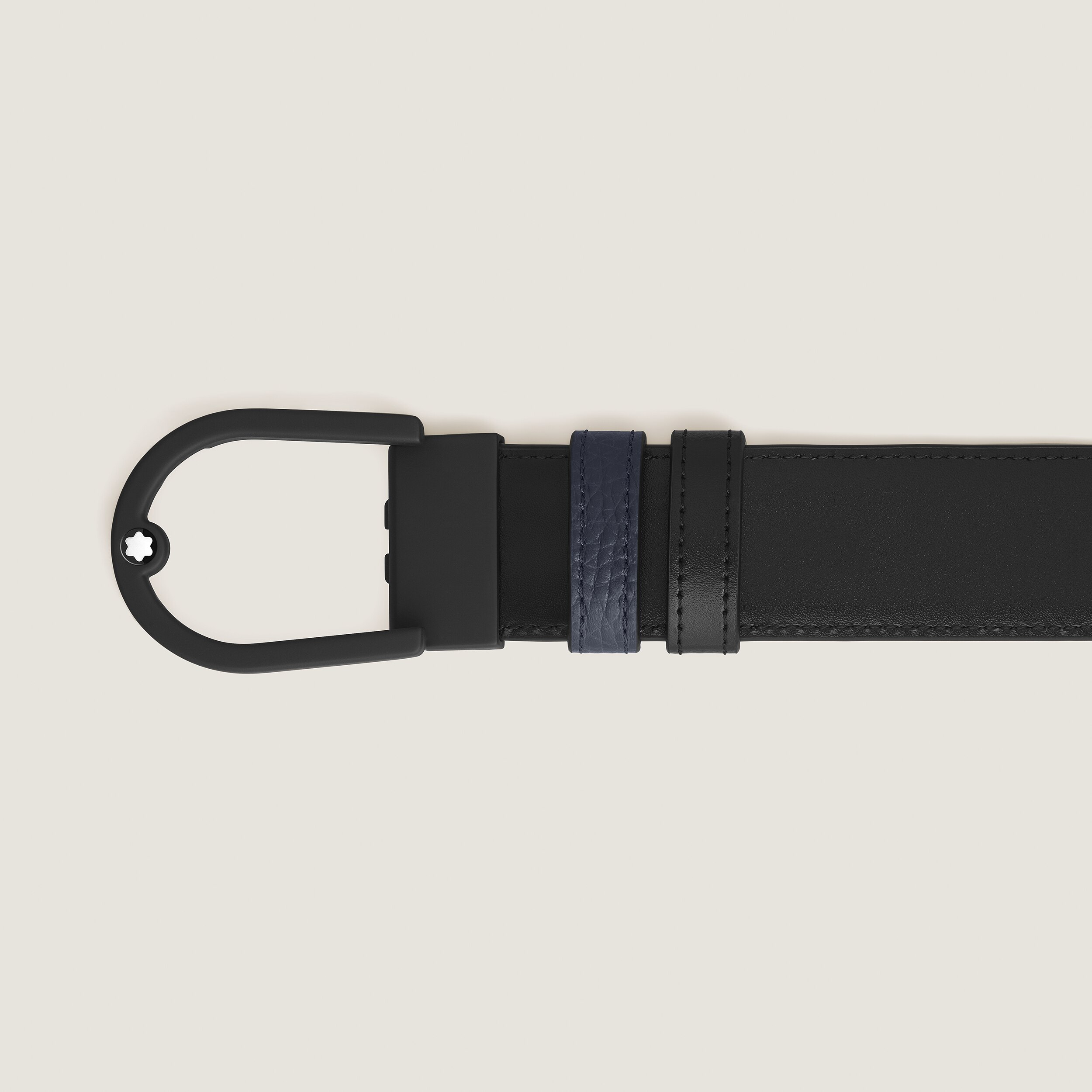  Montblanc - Cintura Reversibile Horseshoe 35 Mm In Pelle Con Grana - Blu Mezzanotte - Pellame - Mb222413 - Cinture 
