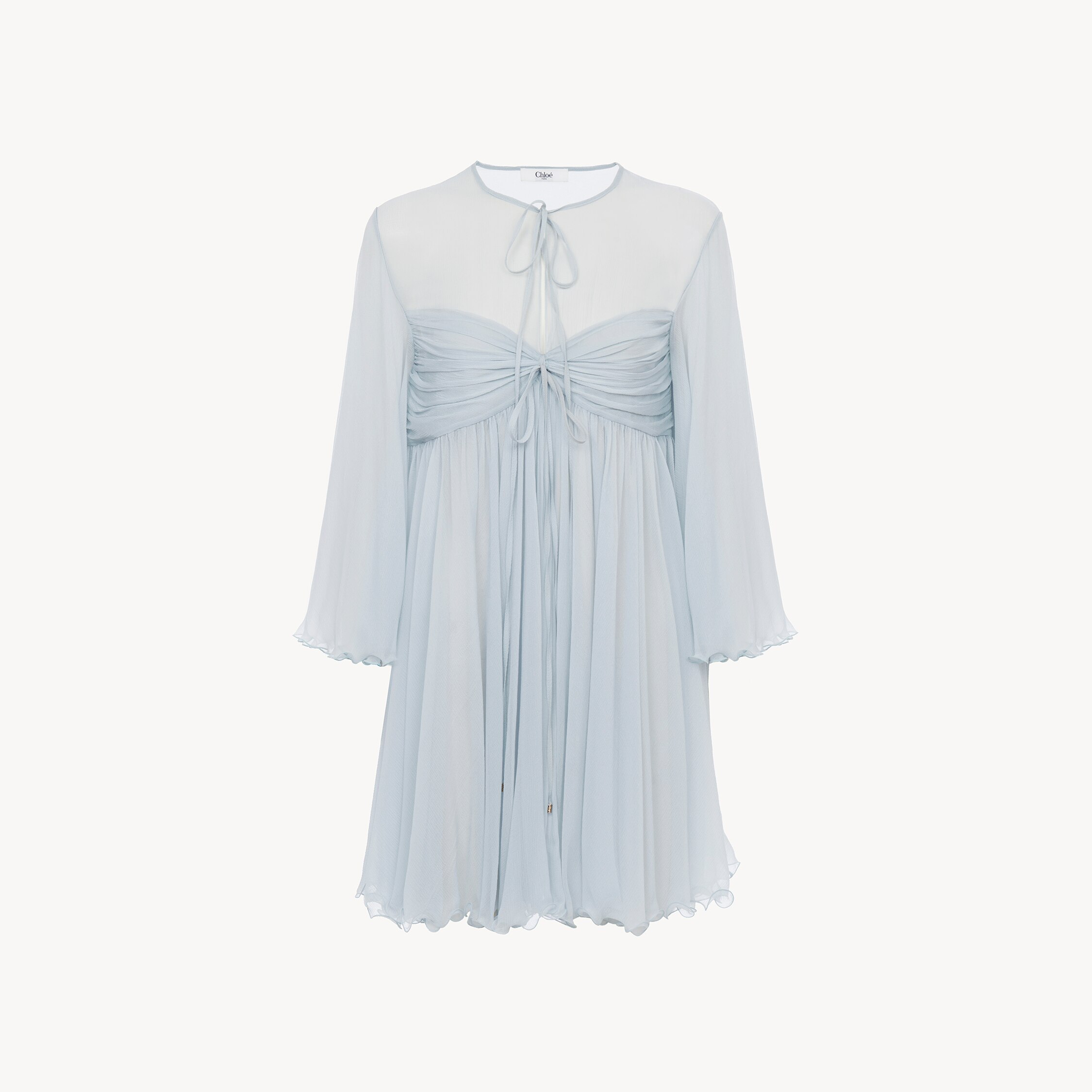 Chloé Pleated Mini Dress In Silk Mousseline In Multi
