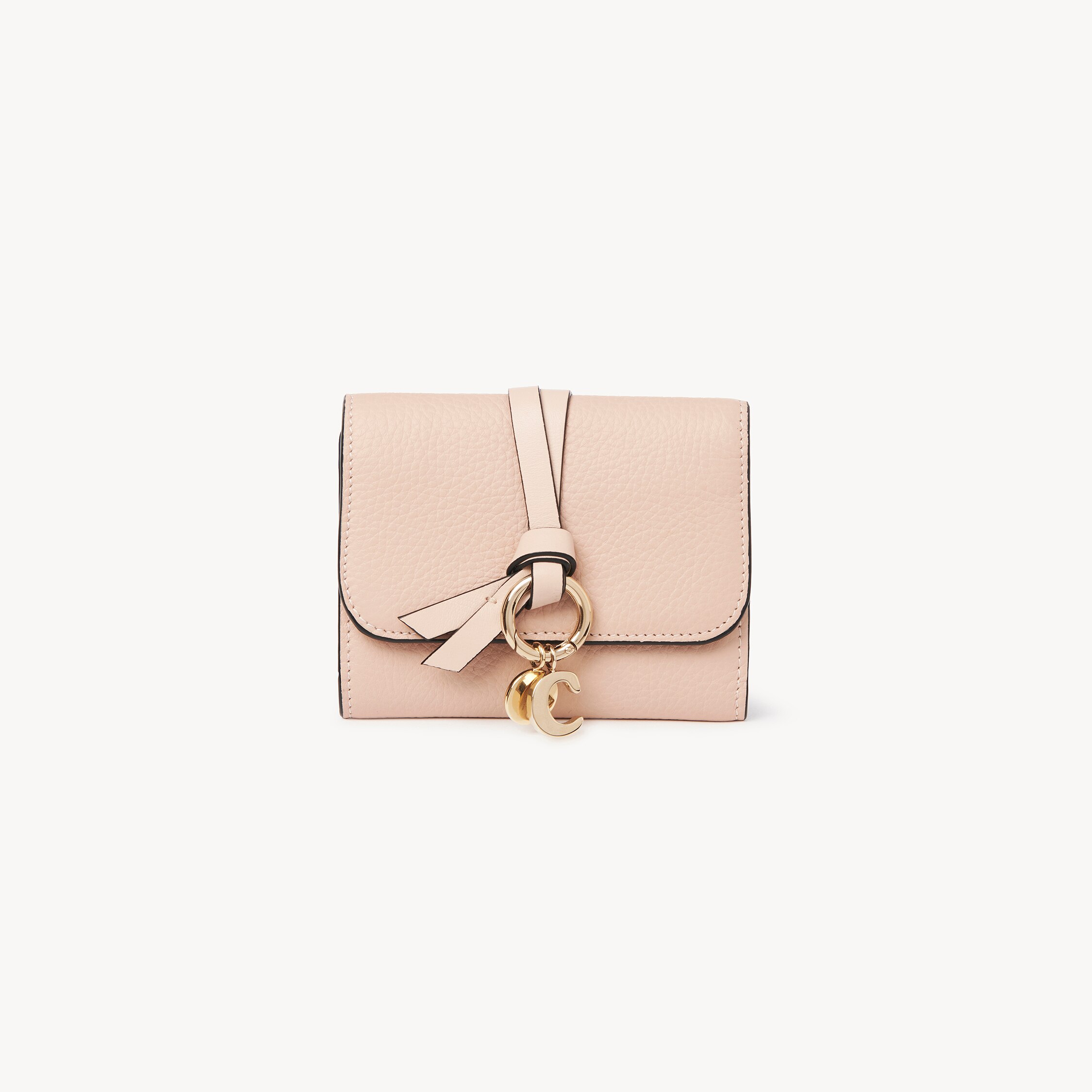Chloé Small Alphabet Tri-fold In Grained Leather In Pink