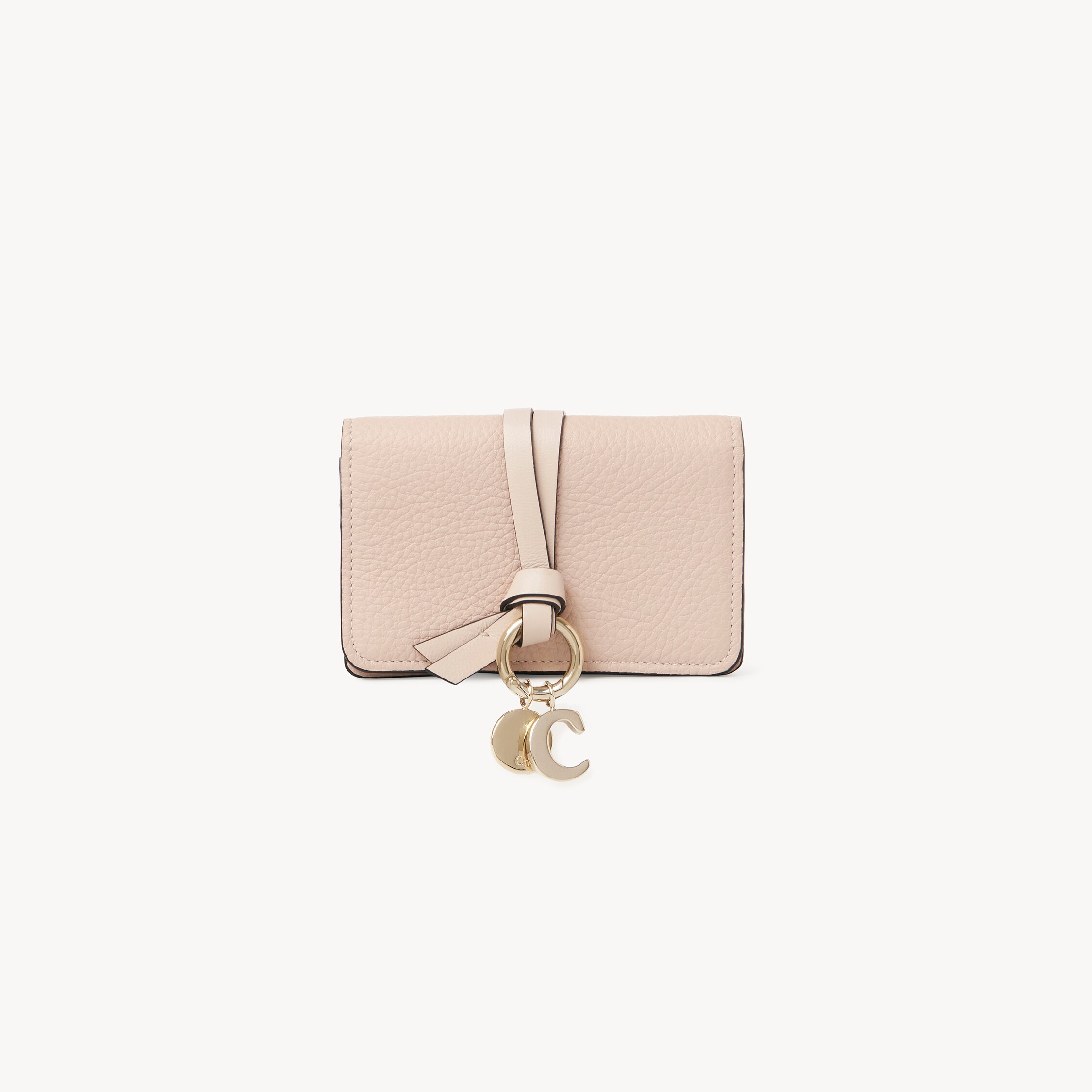 Chloé Alphabet Card Holder In Grained Leather In Pink