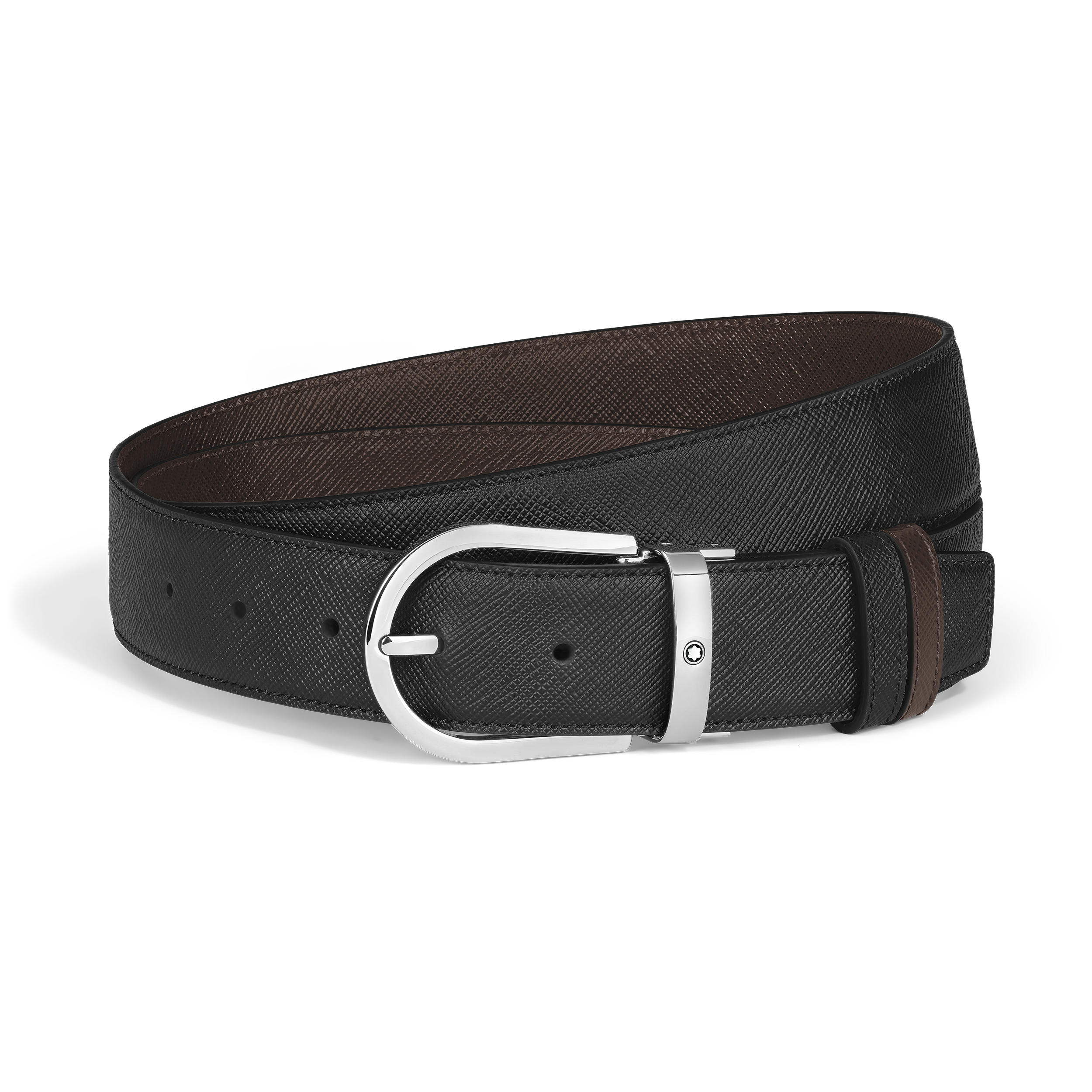 Montblanc - Horseshoe 35 Mm Reversible Belt In Sartorial Leather - Mb222145 - Belts Men's Black