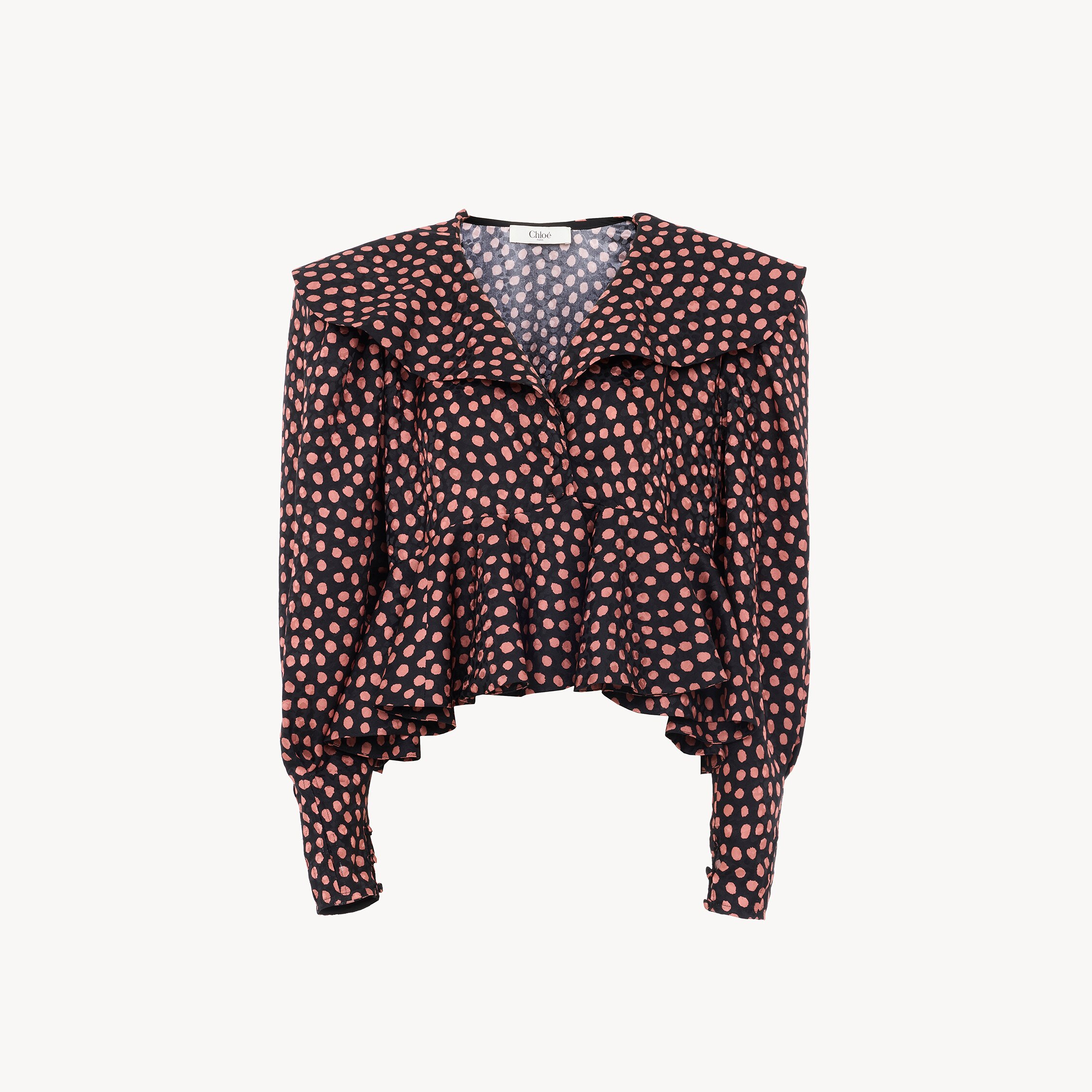 Chloé V-neck Ruffle Top In Silk Jacquard In Brown