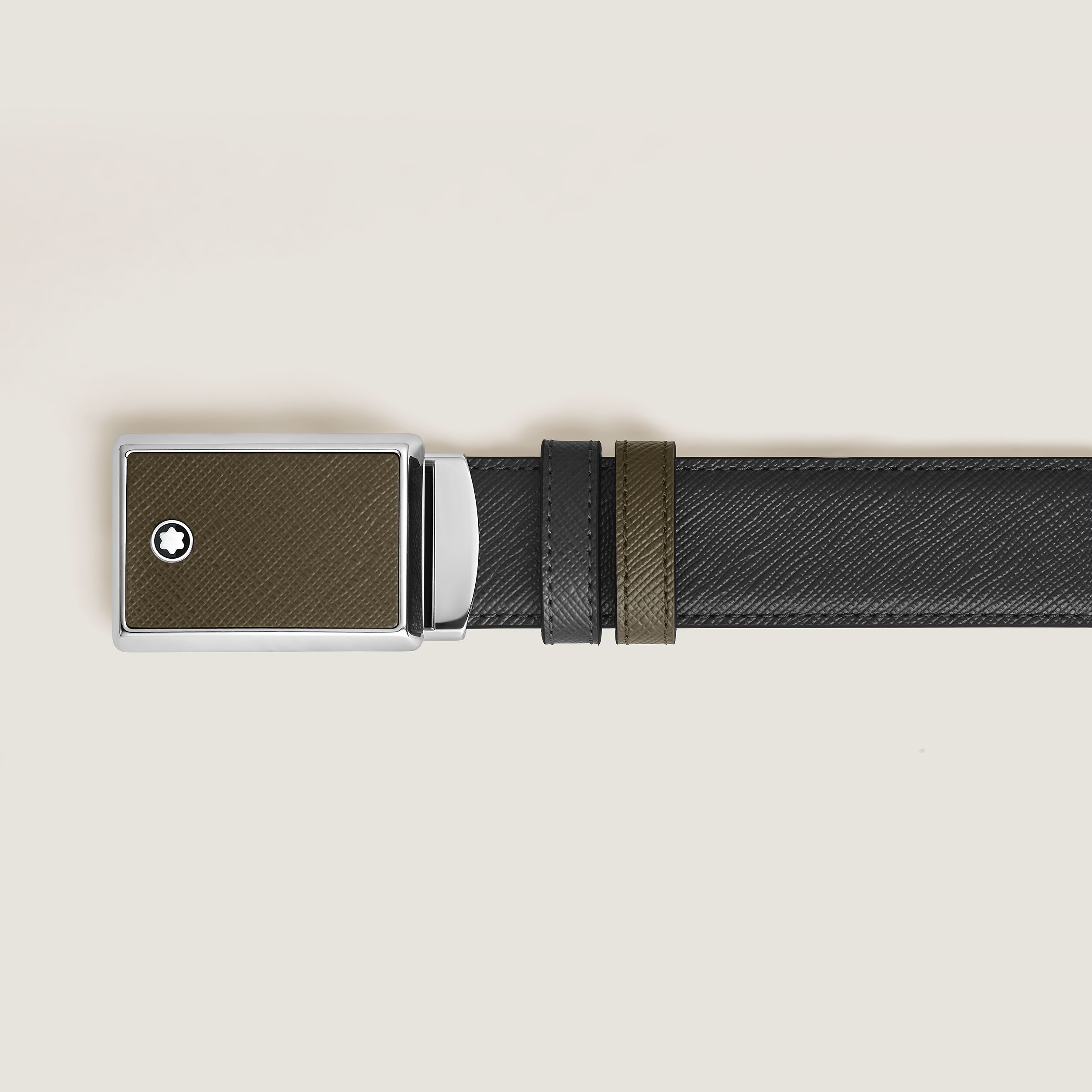  Montblanc - Wendbarer Gürtel Mit Intarsien-schließe 30 Mm Aus Hochwertigem Leder - Khaki | Schwarz - Mb222217 - Gürtel 