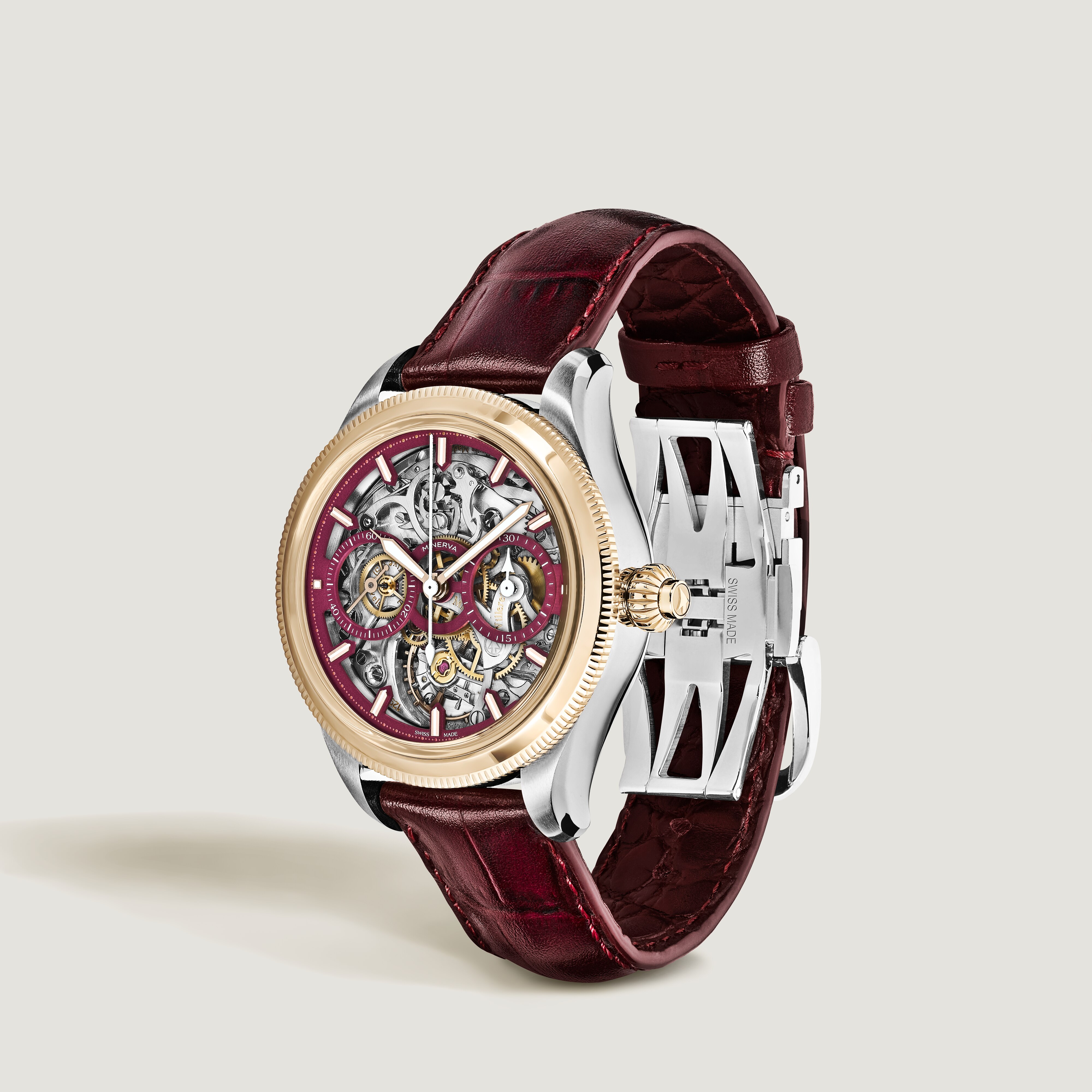  Montblanc - Minerva The Unveiled Secret Limited Edition - 58 Exemplare - Weinfarben - Rotgold - Stahl - Mb136354 - Uhr 