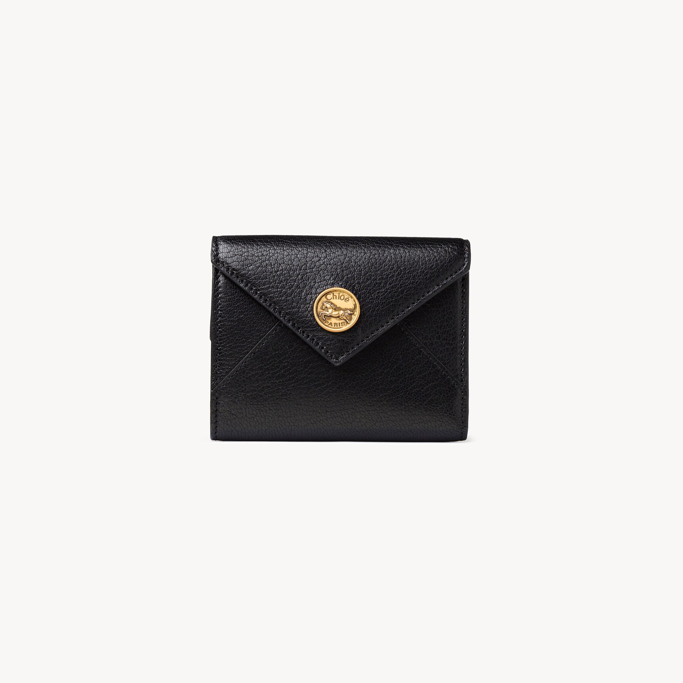 Chloé Small Envelope Tri-fold In Grained Leather In Black