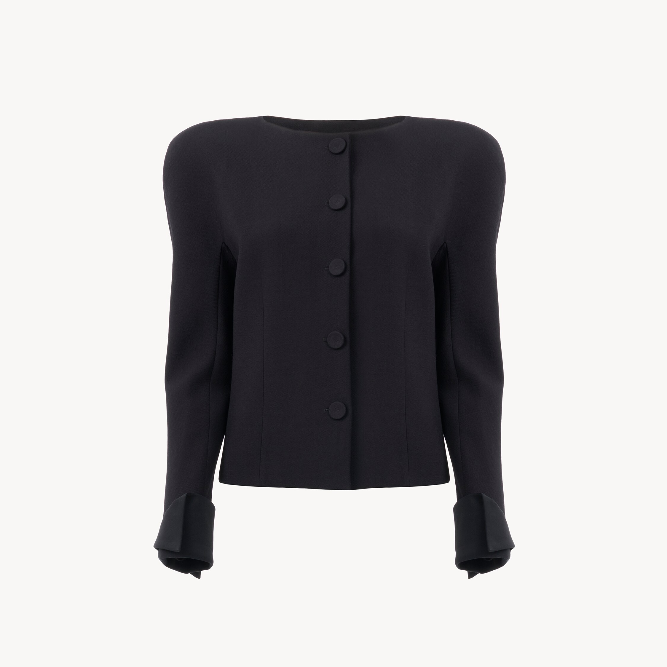 Chloé Collarless Fitted Jacket In Wool Crêpe In Black
