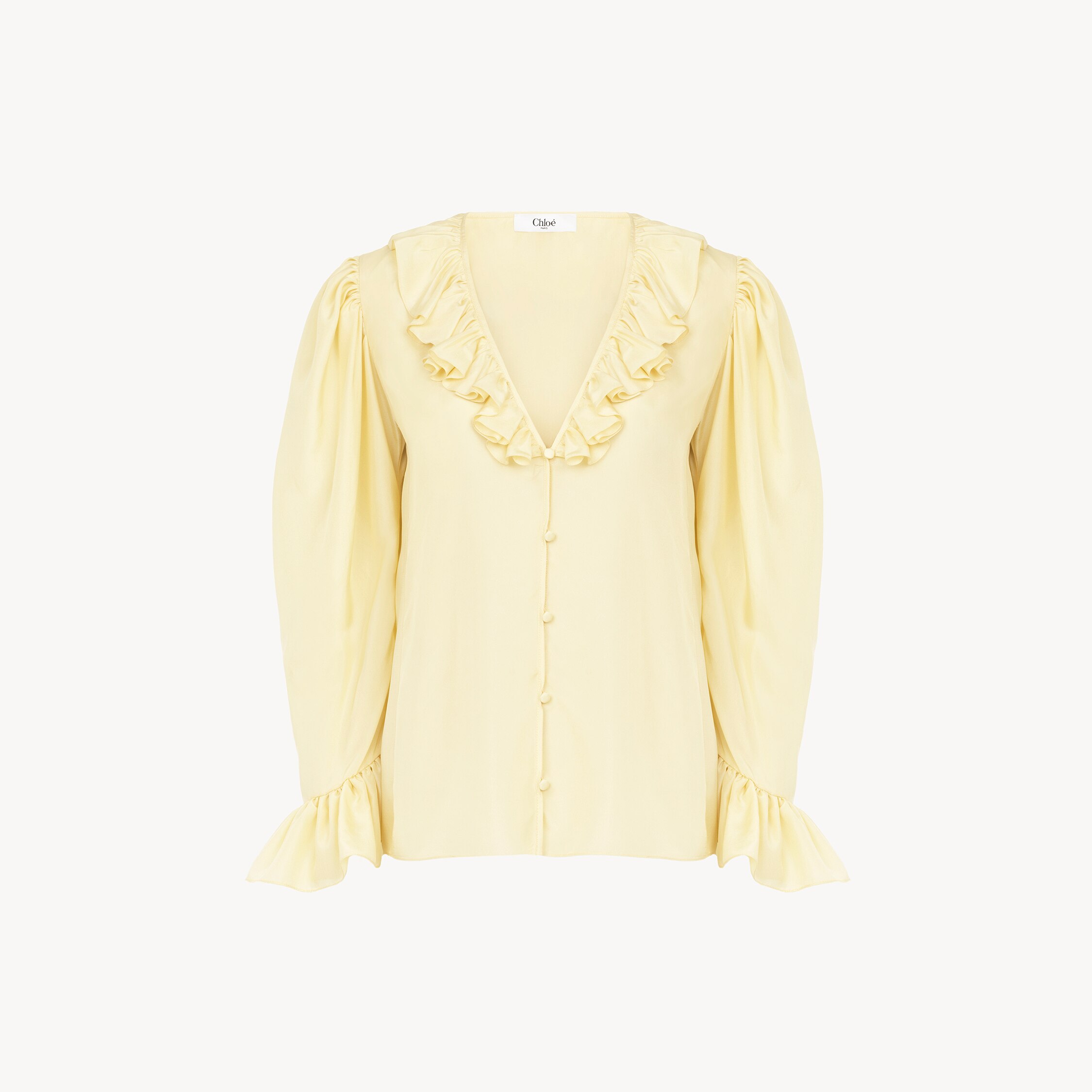 Chloé V-neck Ruffle Top In Silk Habotai In Yellow