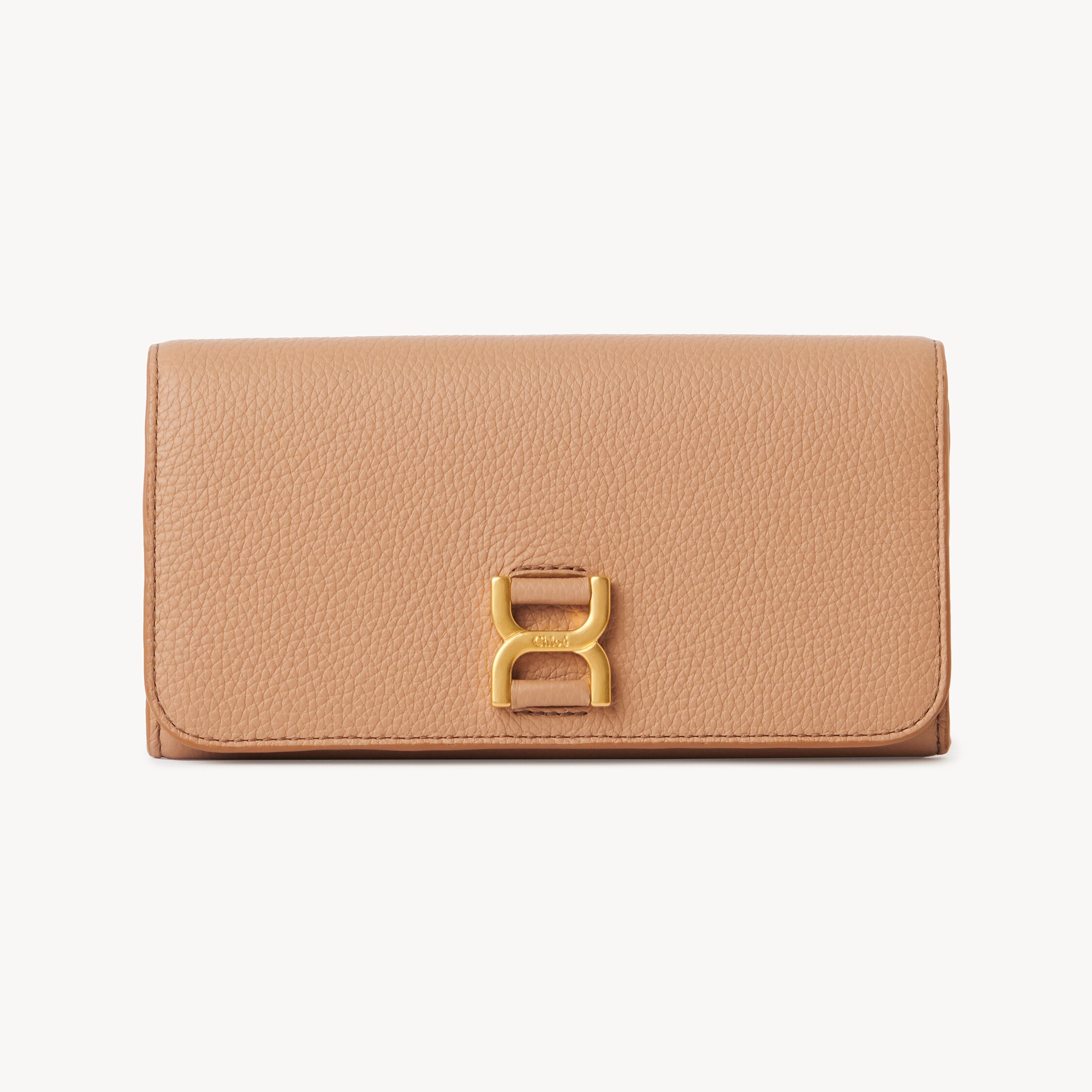 Chloé Marcie Long Wallet With Flap In Grained Leather In Brown