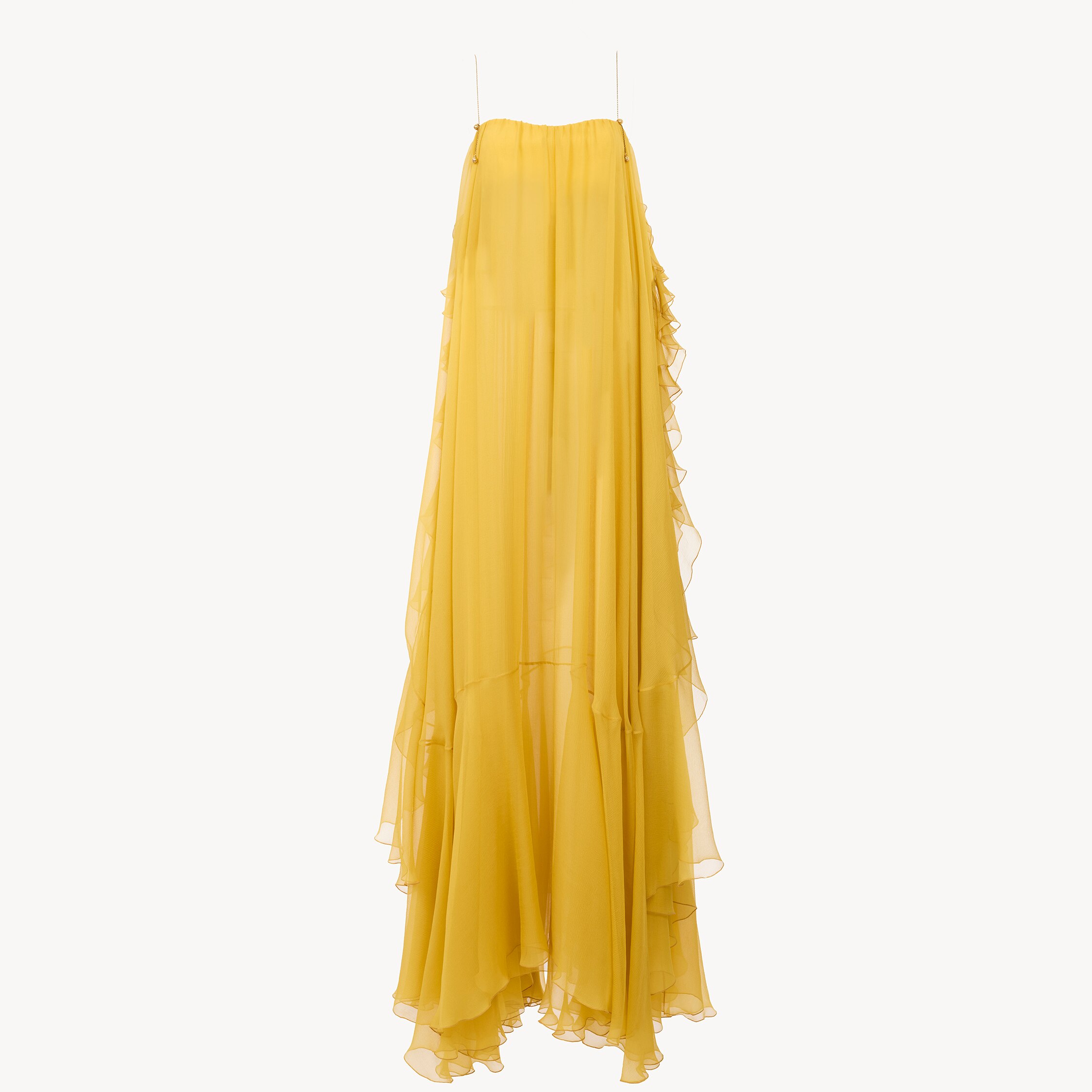 Chloé Sleeveless Long Dress In Silk Mousseline In Yellow