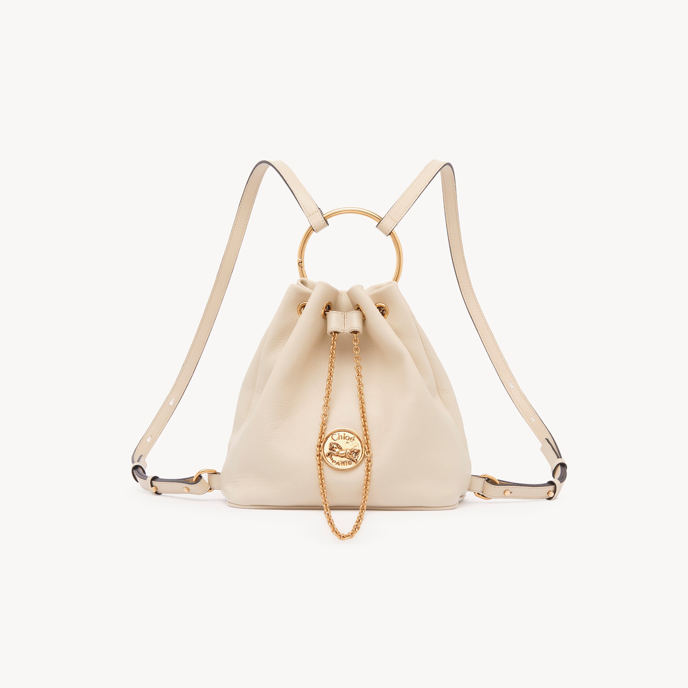 Chloé Small Bracelet Backpack In Grained Leather In Neutral