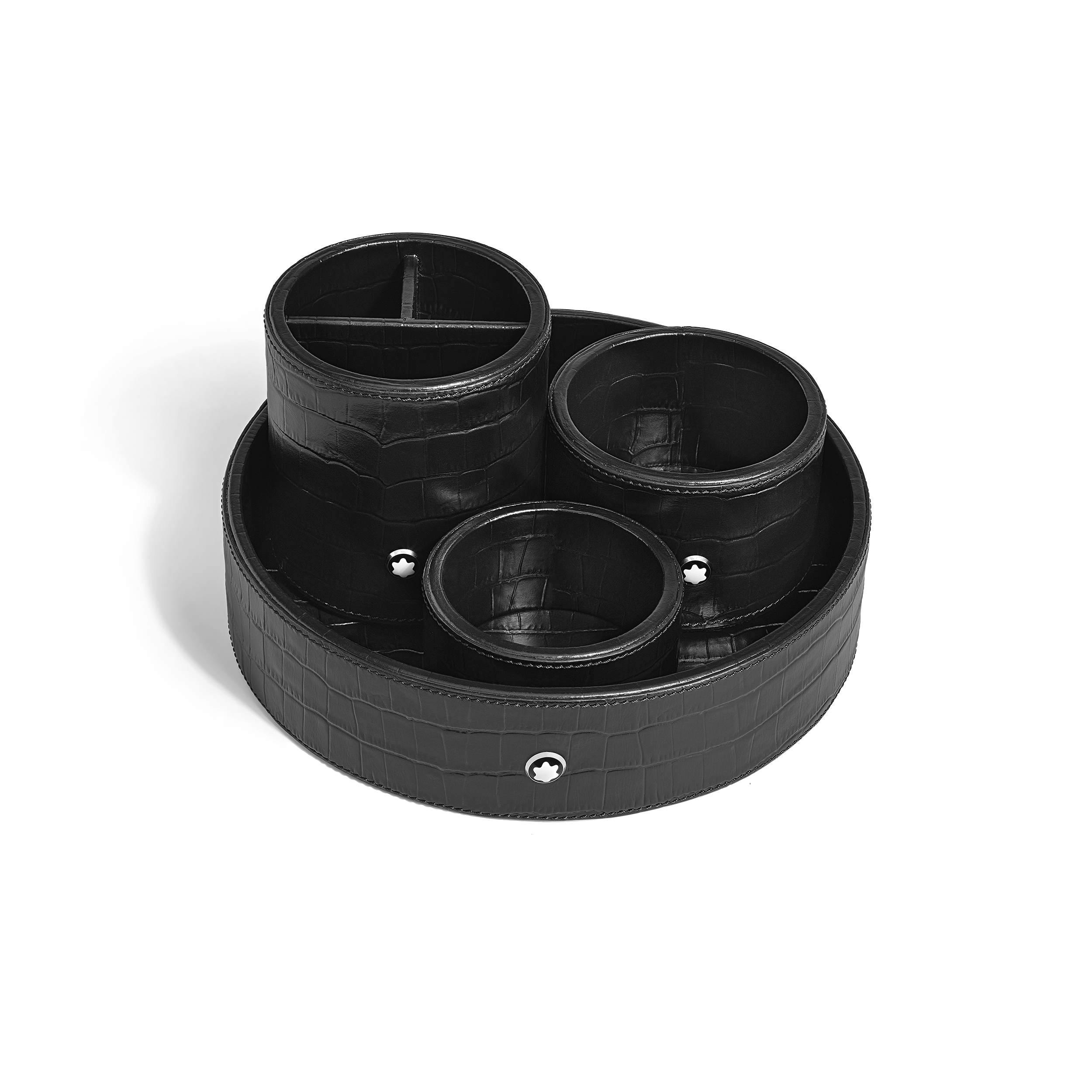 Montblanc - Large Round Desk Tray In Croco-Embossed Leather - Paper - Mb135983 - Trays   Black
