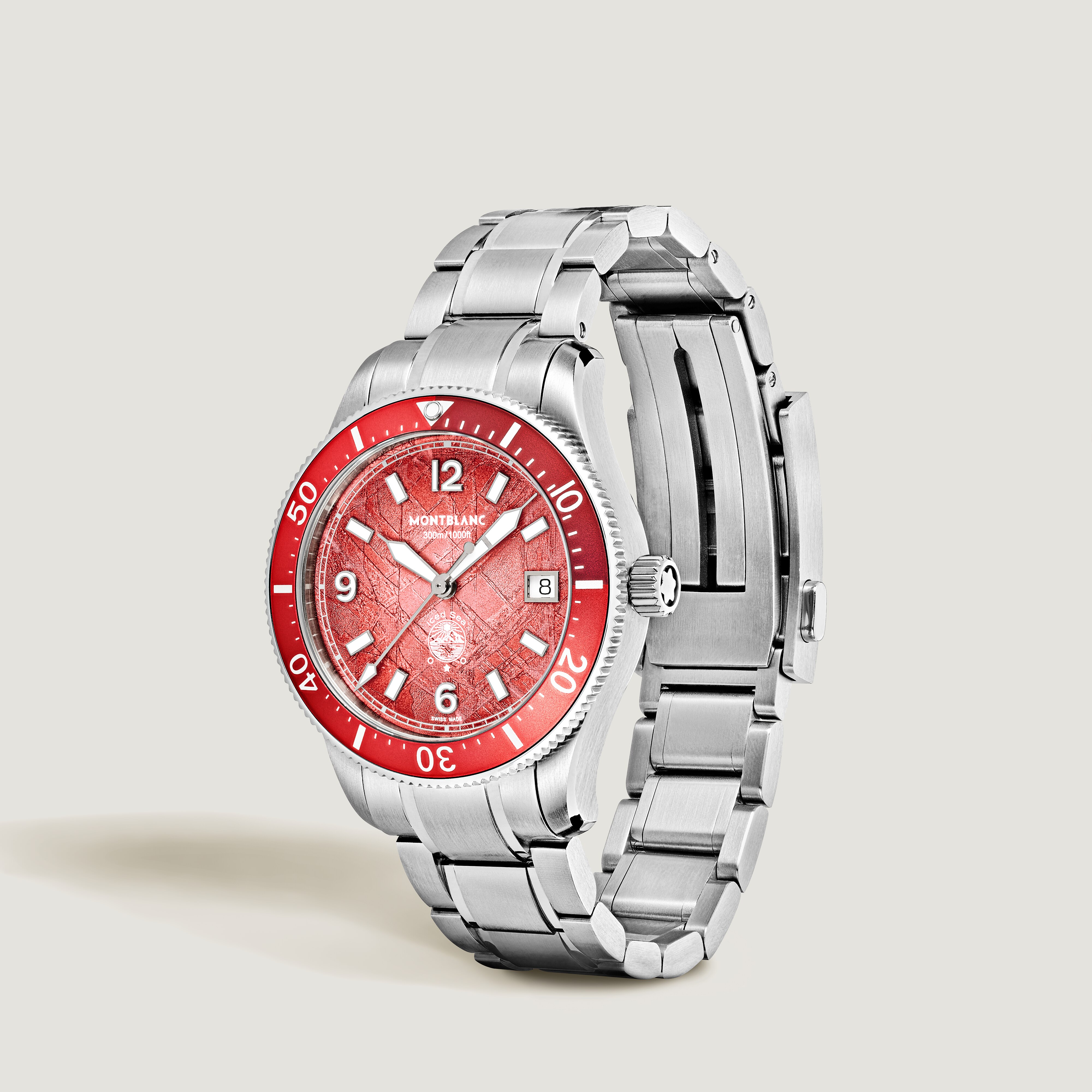  Montblanc - Montblanc Iced Sea Automatic Date 0 Oxygen Limited Edition - 300 Pièces - Coral Colour - Acier - Aluminium - Mb135762 - Montre 