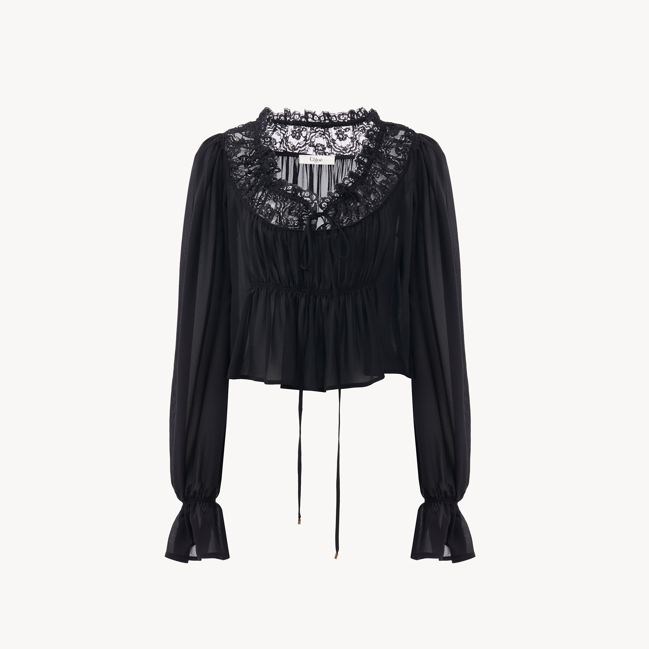 Chloé Silk Georgette And Lace Top In Black