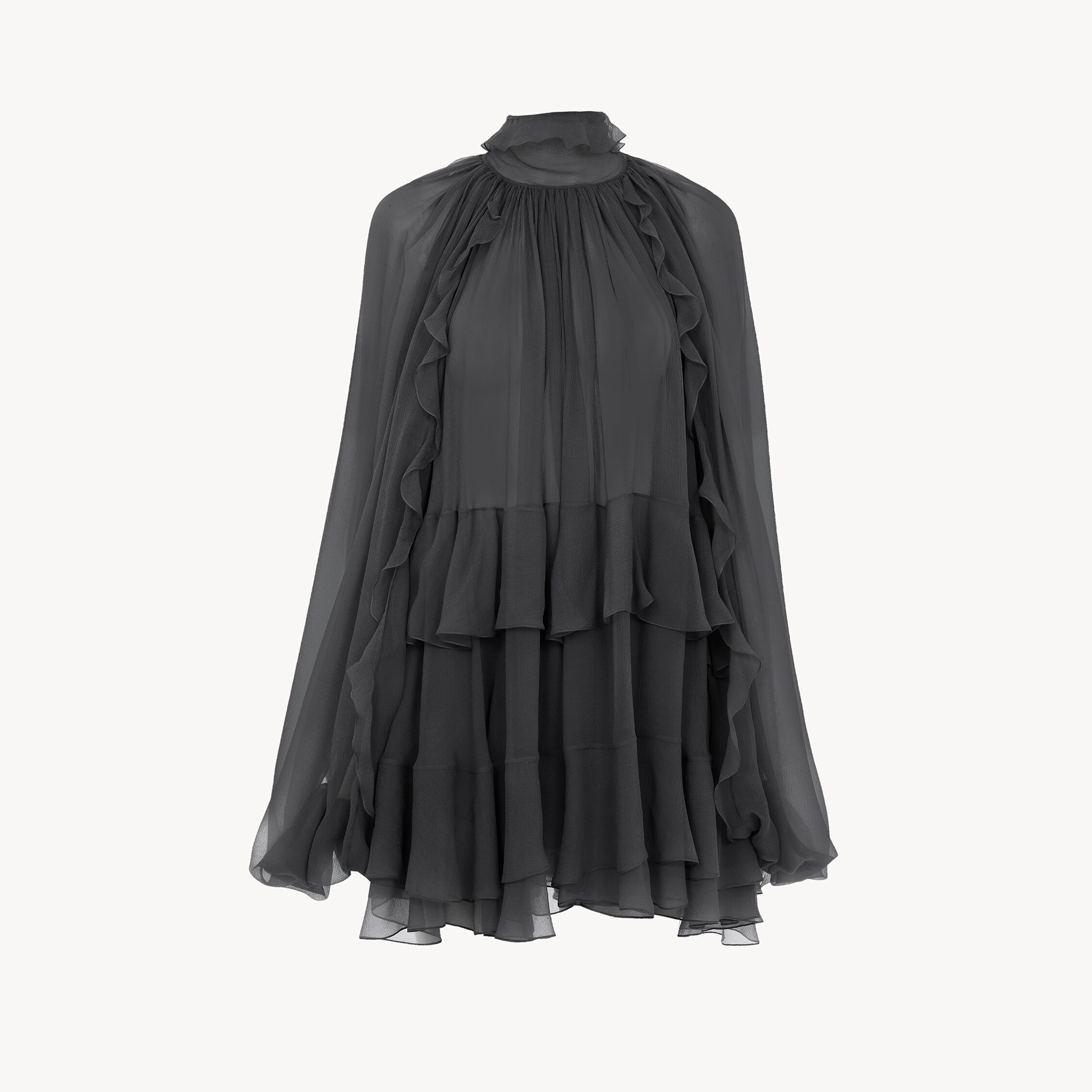 Chloé Mini Cape Dress In Silk Mousseline In Black