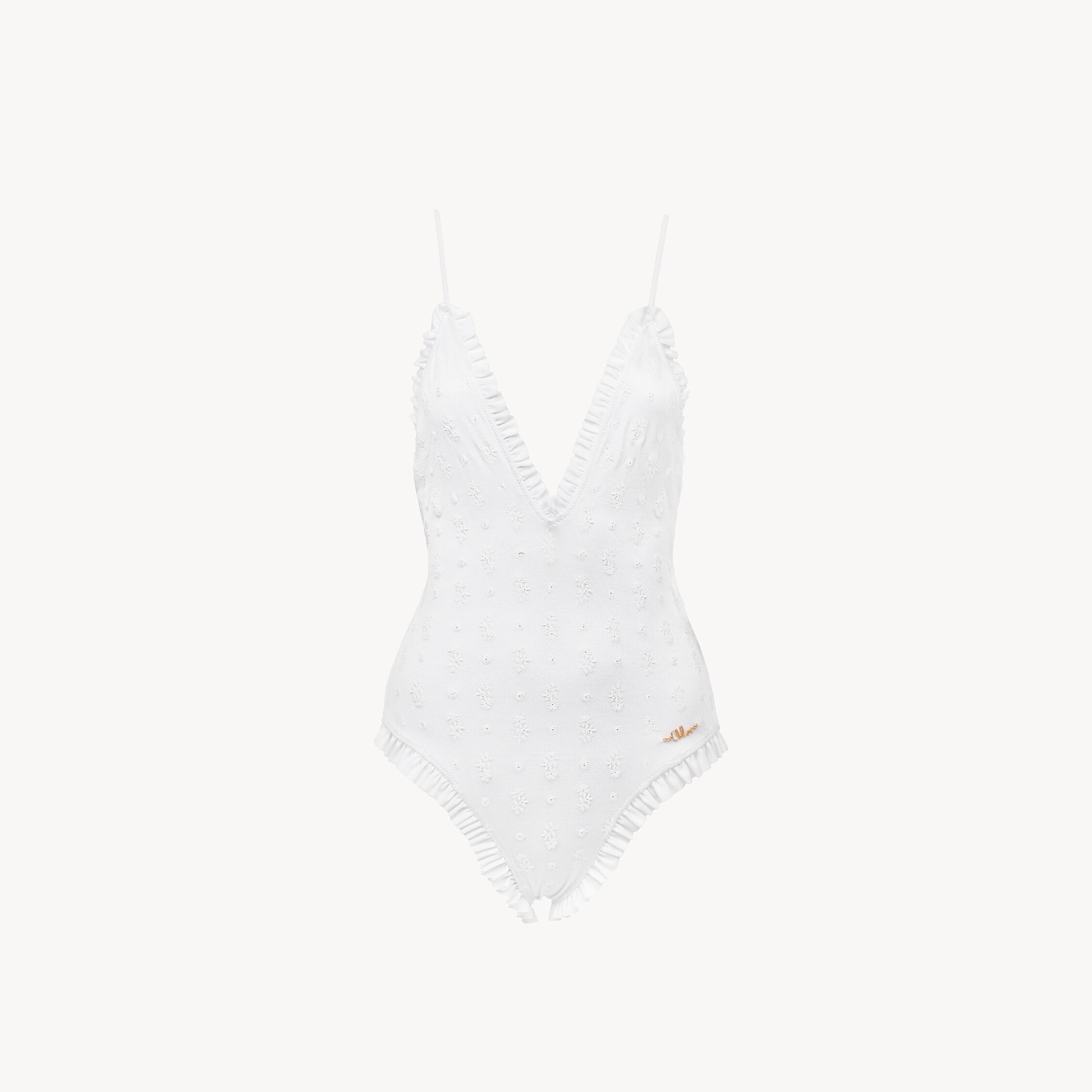 Chloé Ruffled V-neck One-piece Swimsuit In White
