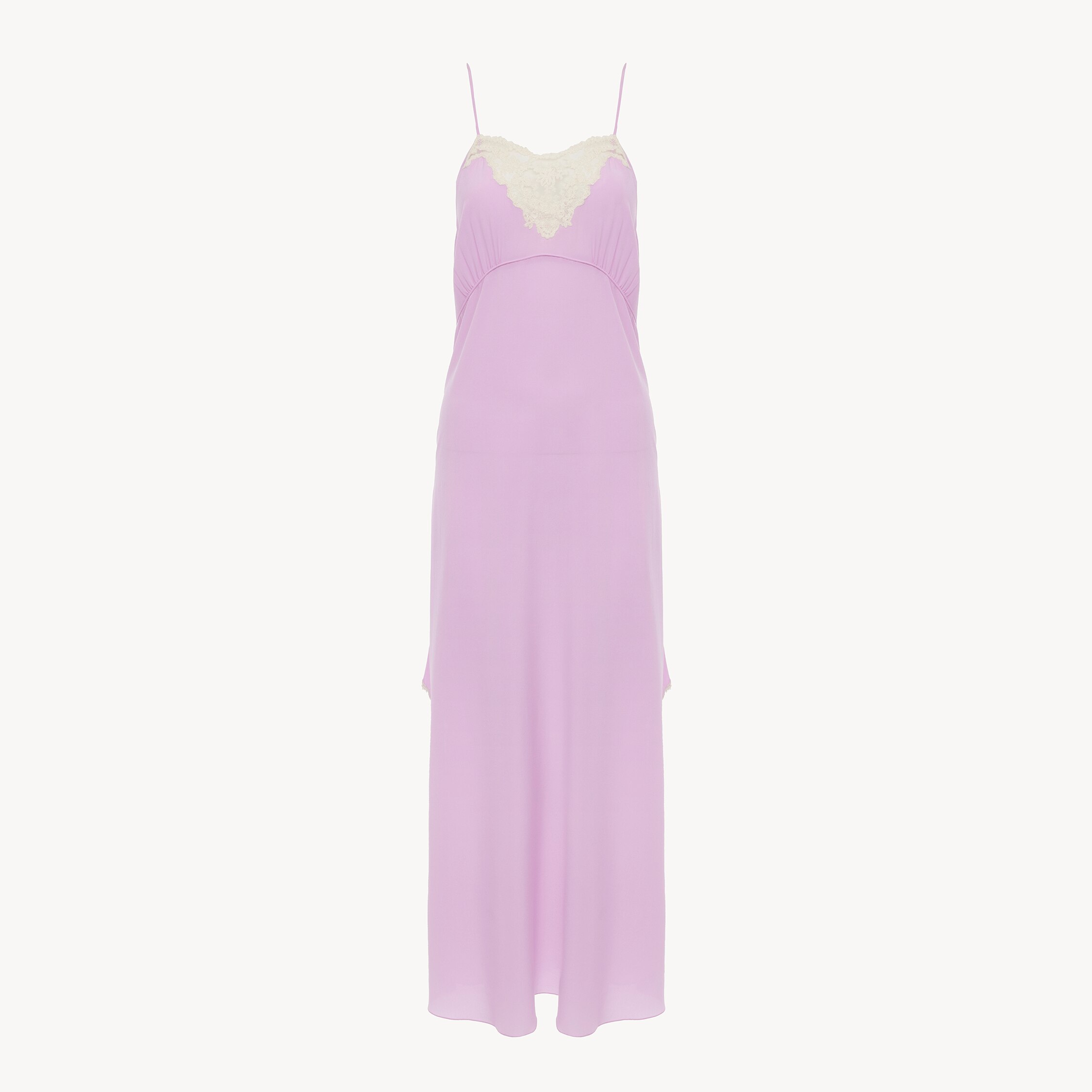Chloé Thin-strap Midi Dress In Crêpe De Chine & Lace In Purple