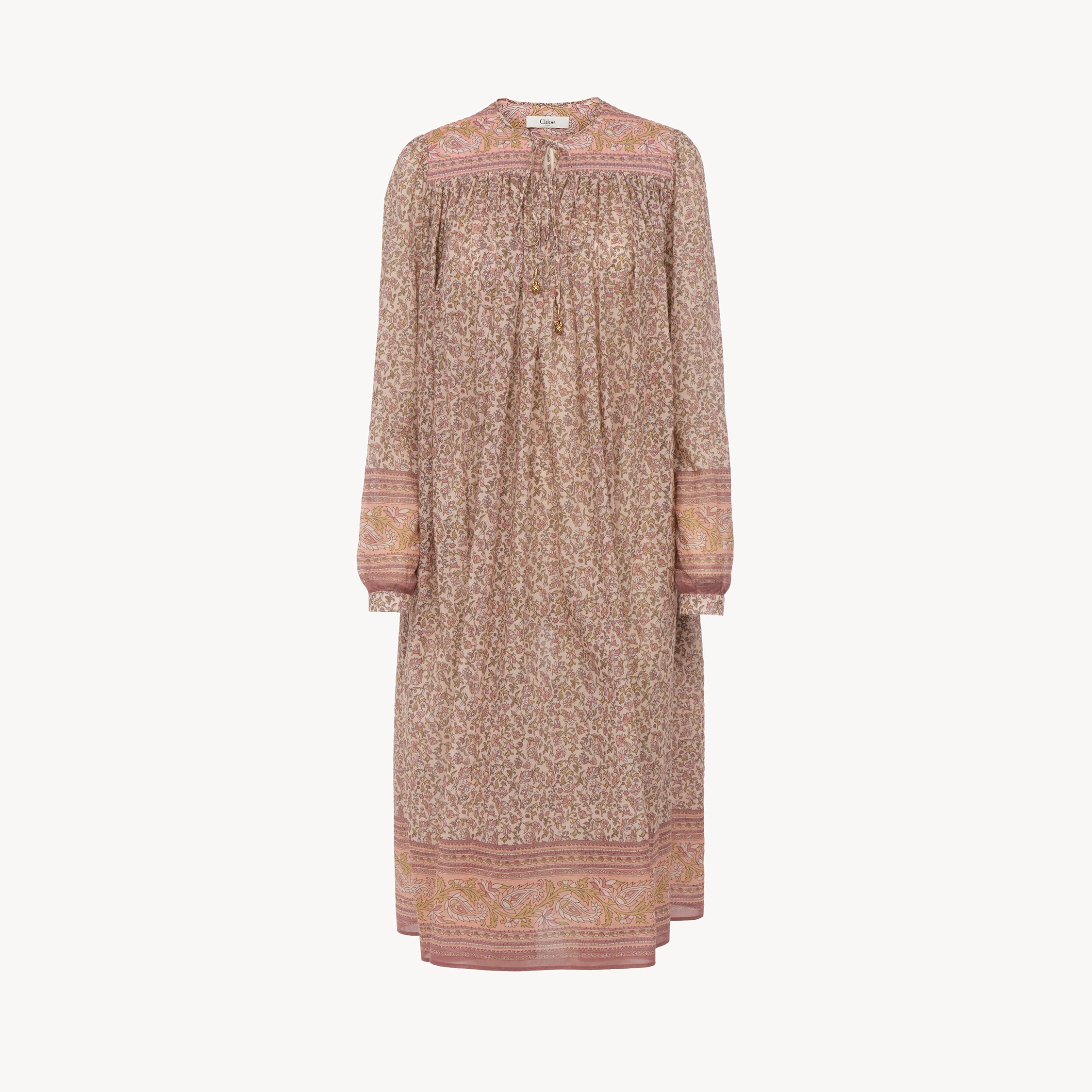Chloé Gathered Tunic Dress In Cotton Voile In Multi