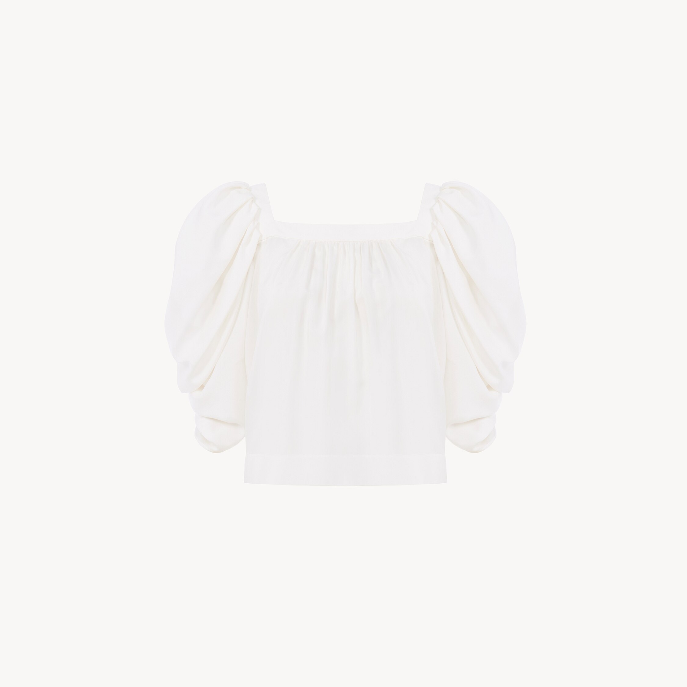 Chloé Puff-sleeve Pleated Top In Silk Poplin In White