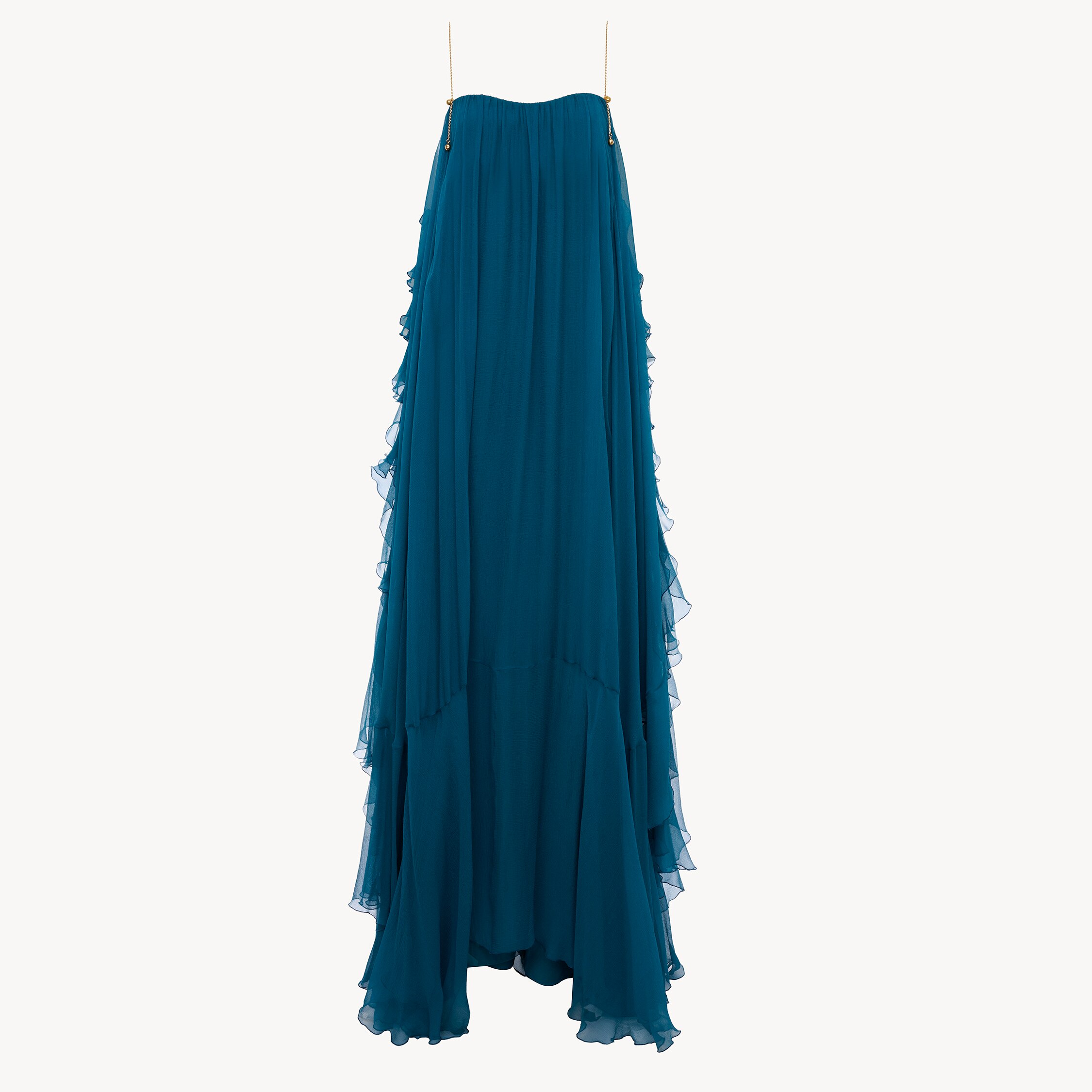 Chloé Sleeveless Long Dress In Silk Mousseline In Blue