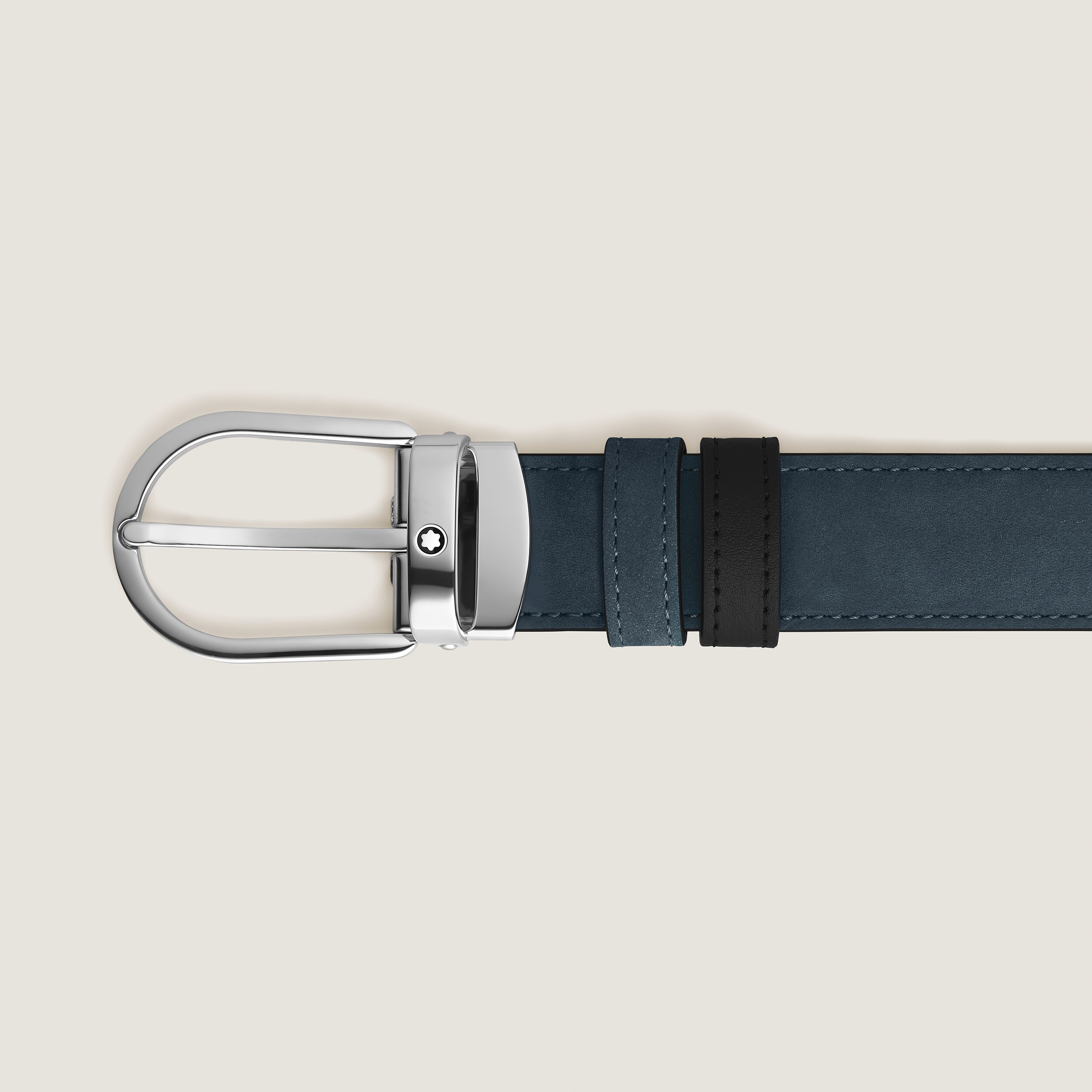 Montblanc - Wendegürtel Aus Leder In Samtblau/schwarz Mit Hufeisenförmiger Schließe, 30 Mm - Mb220976 - Gürtel 