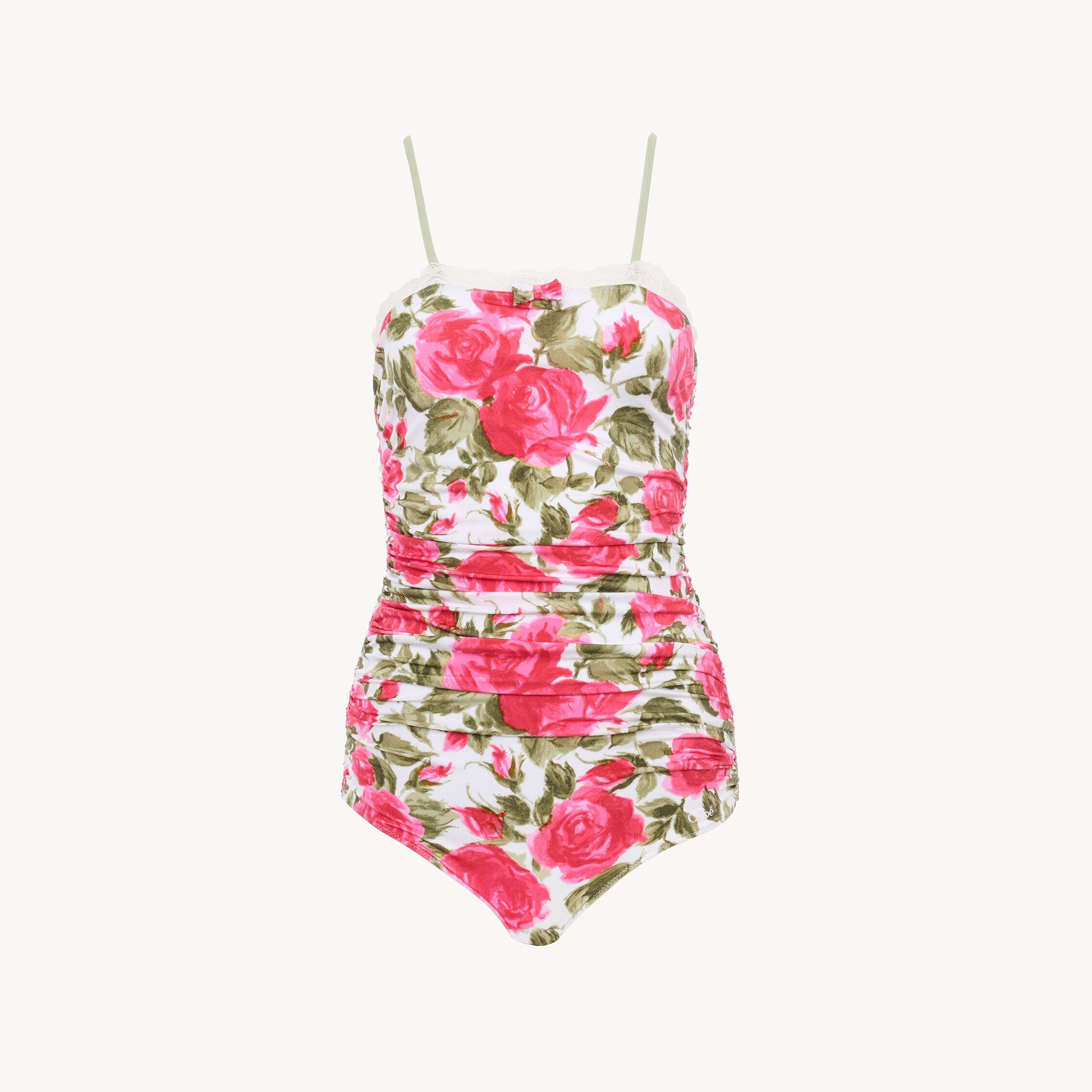 Chloé Rose-print Ruched Bodysuit In Pink
