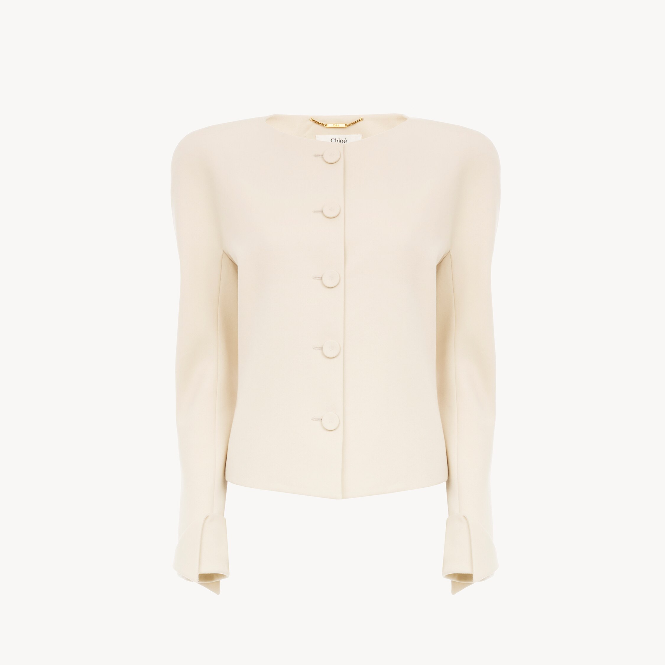 Chloé Collarless Fitted Jacket In Wool Grain De Poudre In Neutral