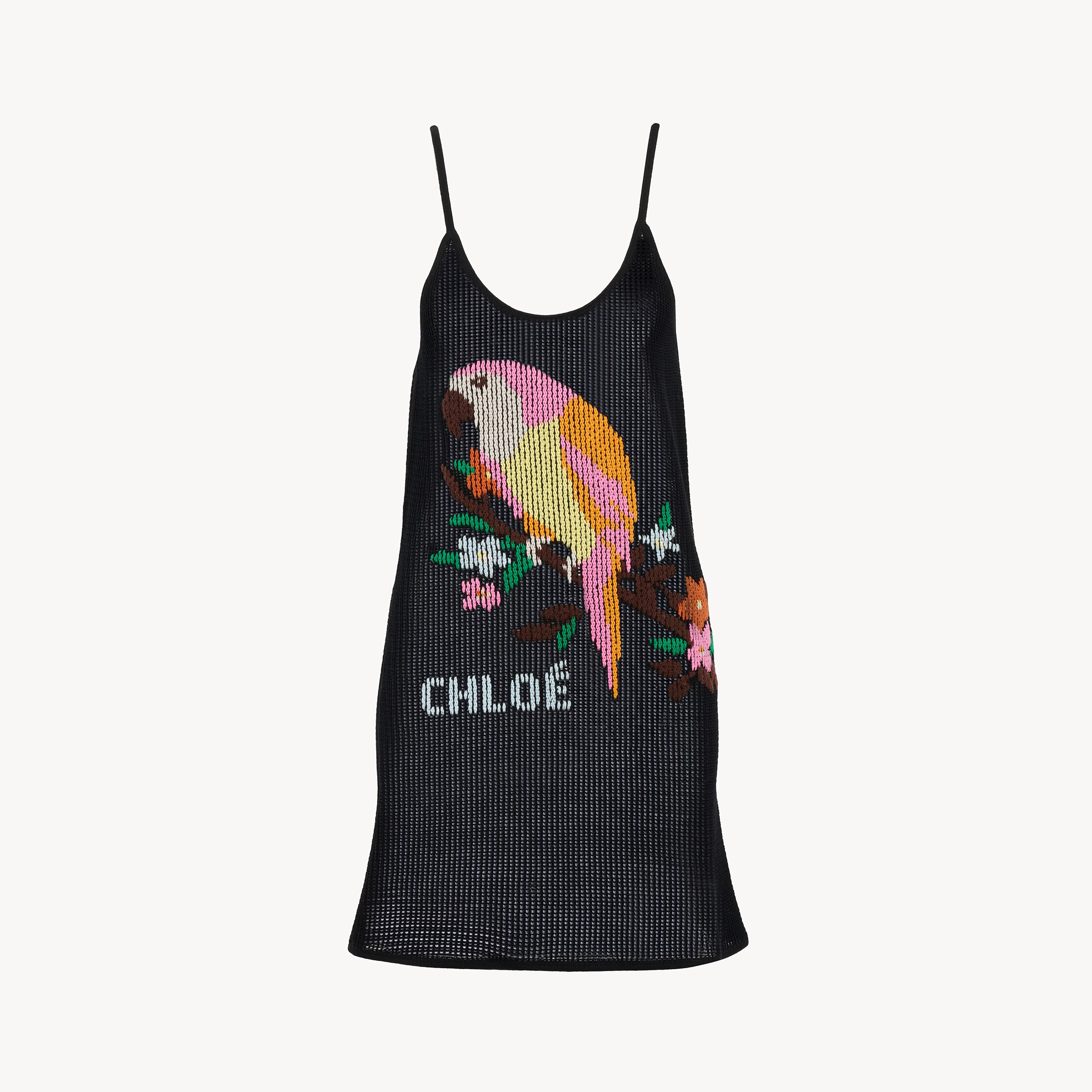 Chloé Thin-strap Fitted Logo Mini Dress In A Cotton Mesh Knit In Black