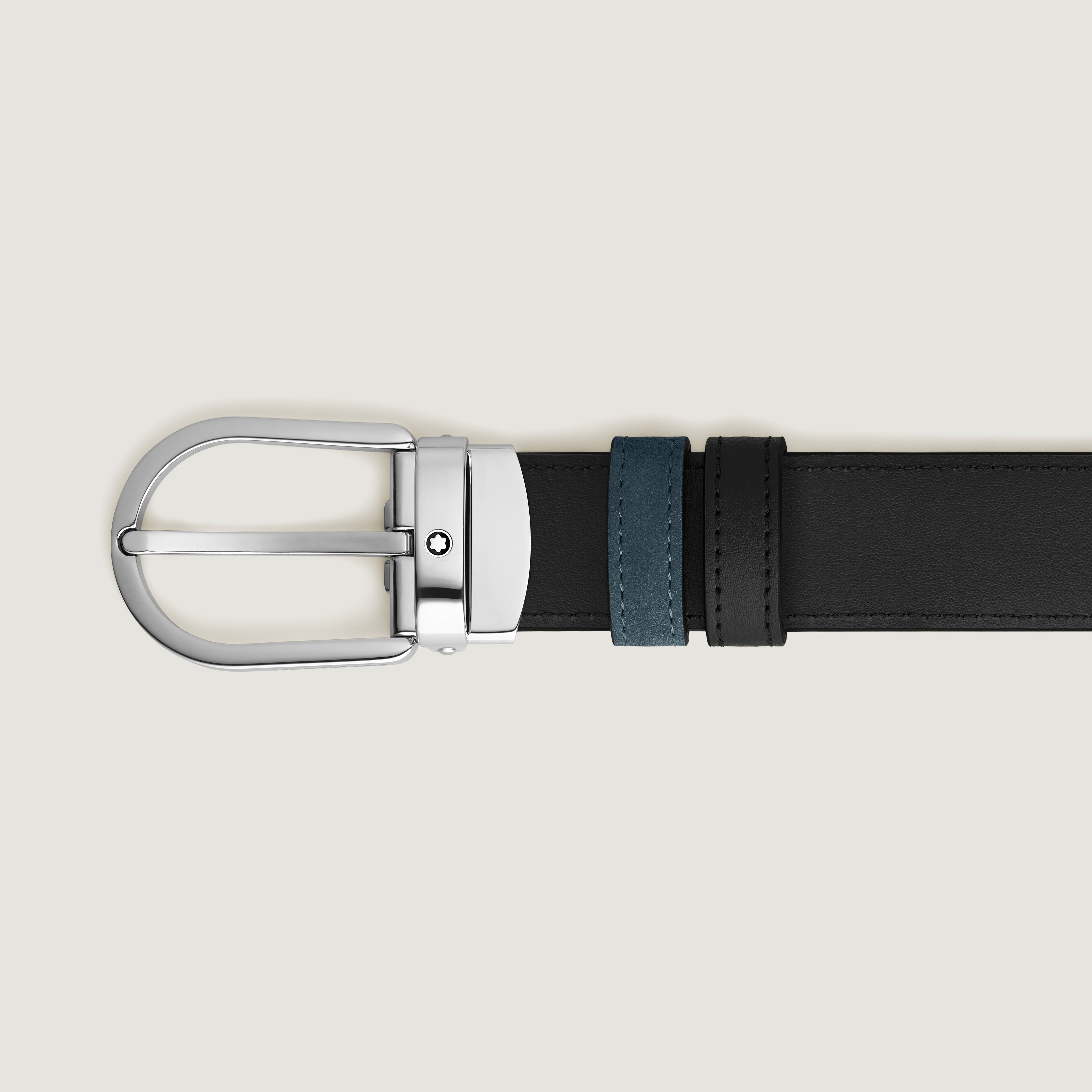 Montblanc - Wendegürtel Aus Leder In Samtblau/schwarz Mit Hufeisenförmiger Schließe, 30 Mm - Mb220976 - Gürtel 