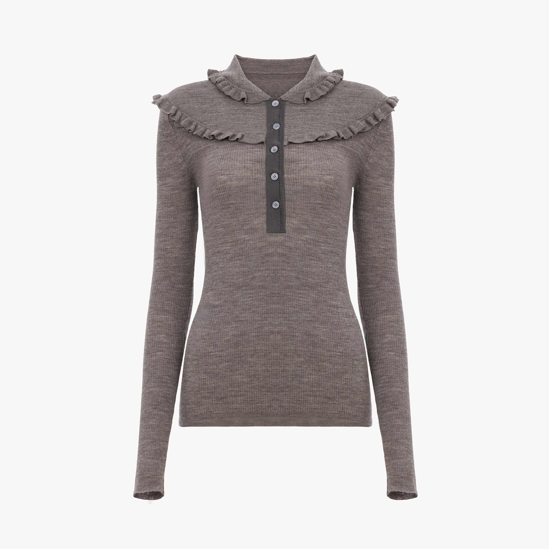 Chloé Fitted Henley shirt in a superfine wool knit