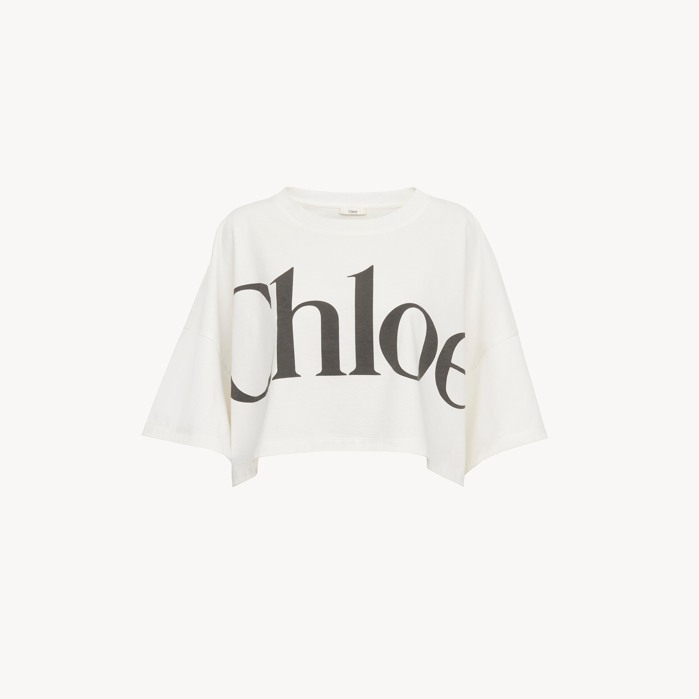 Chloé Cropped Boxy Logo T-shirt In Cotton Jersey In White