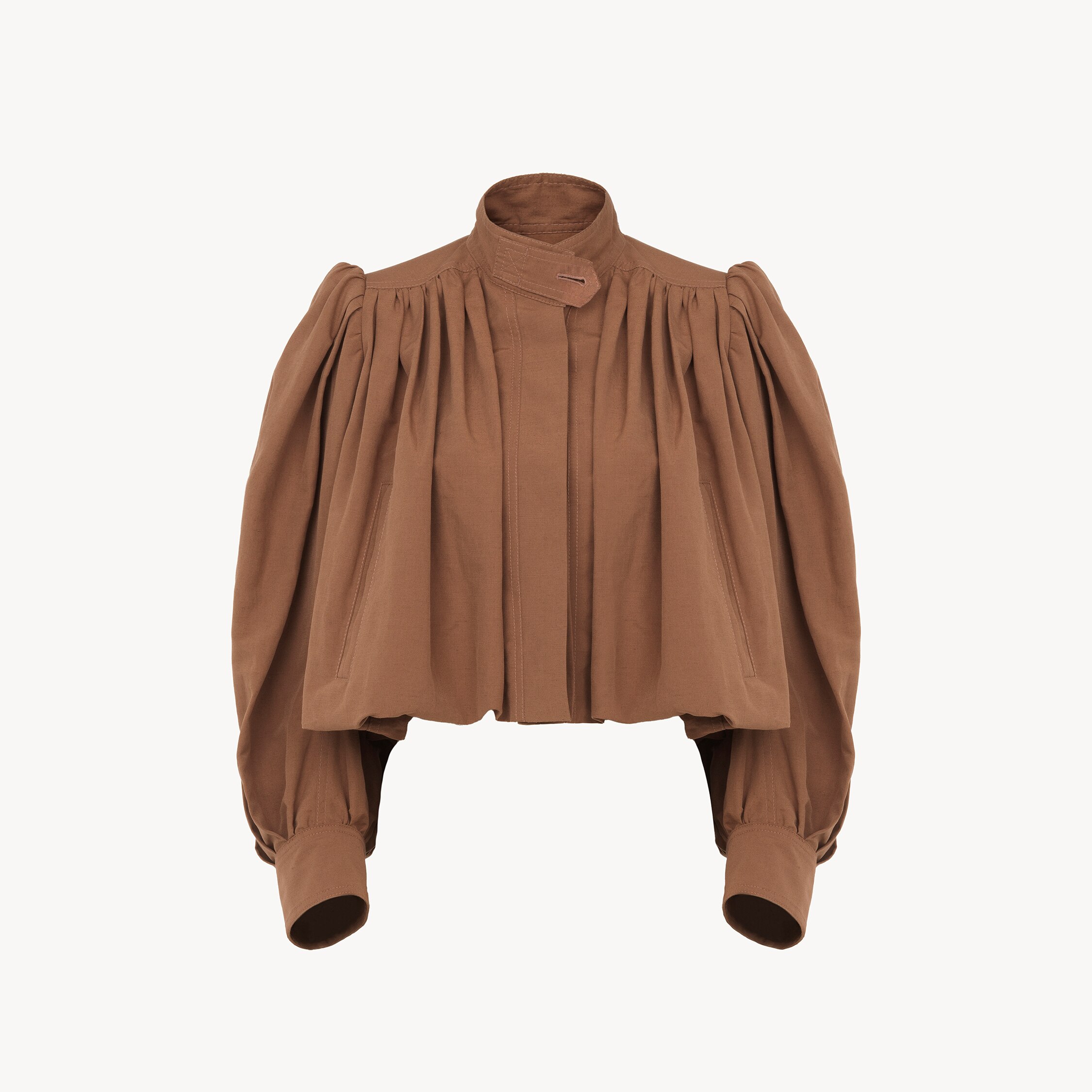 Chloé Gathered Boule Jacket In Linen & Cotton In Brown