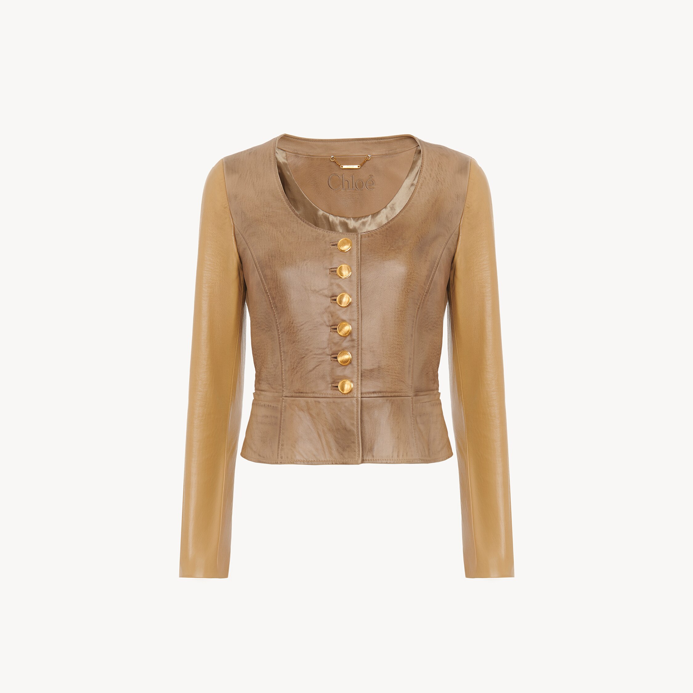 Chloé Scoop-neck Cinched Jacket In Leather In Nude