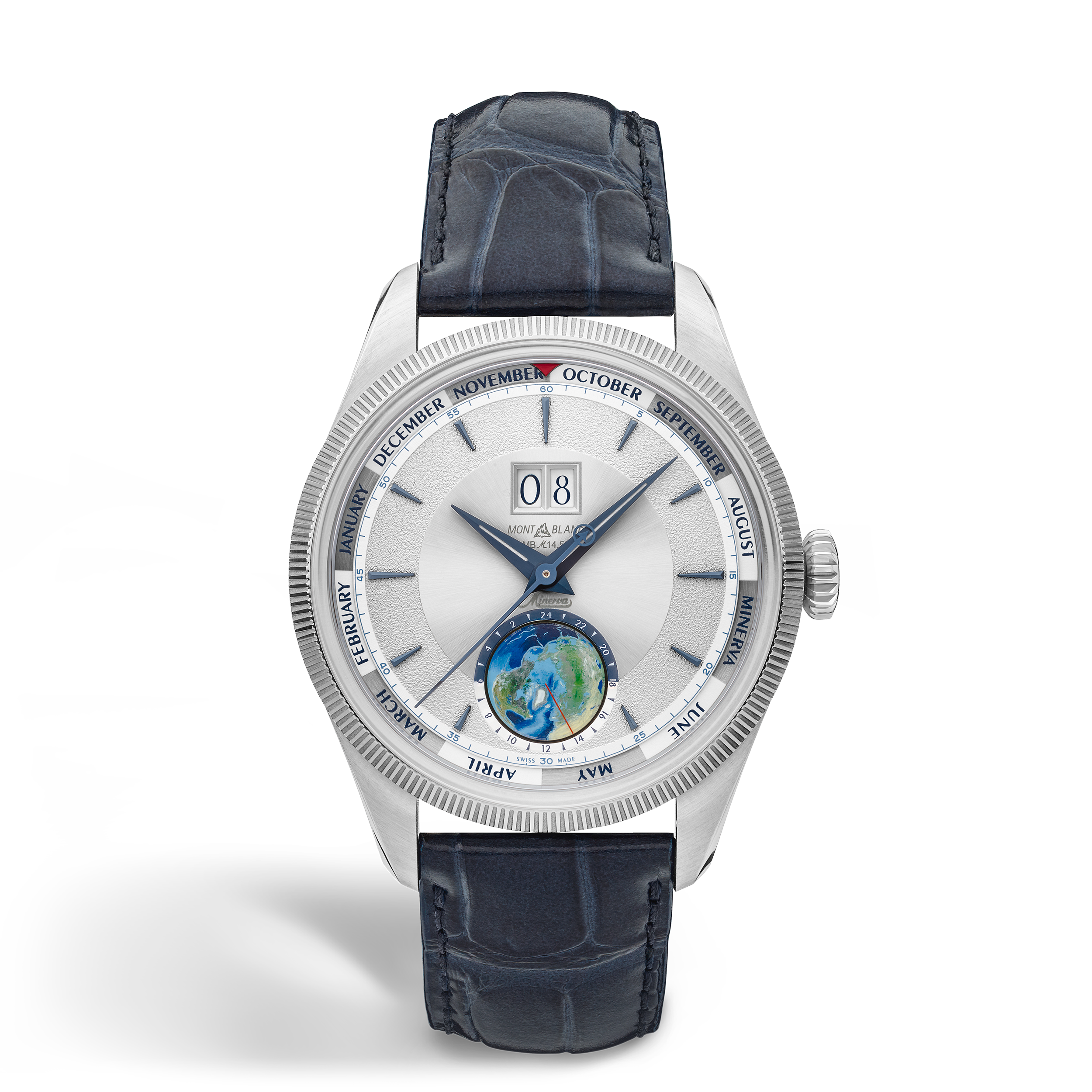 Montblanc - 1858 Annual Calendar Geosphere Limited Edition – 100 Pieces - Blue / Silver Colour - Gold  Steel - Mb134026 - Watch Men's Blue Silver Colour