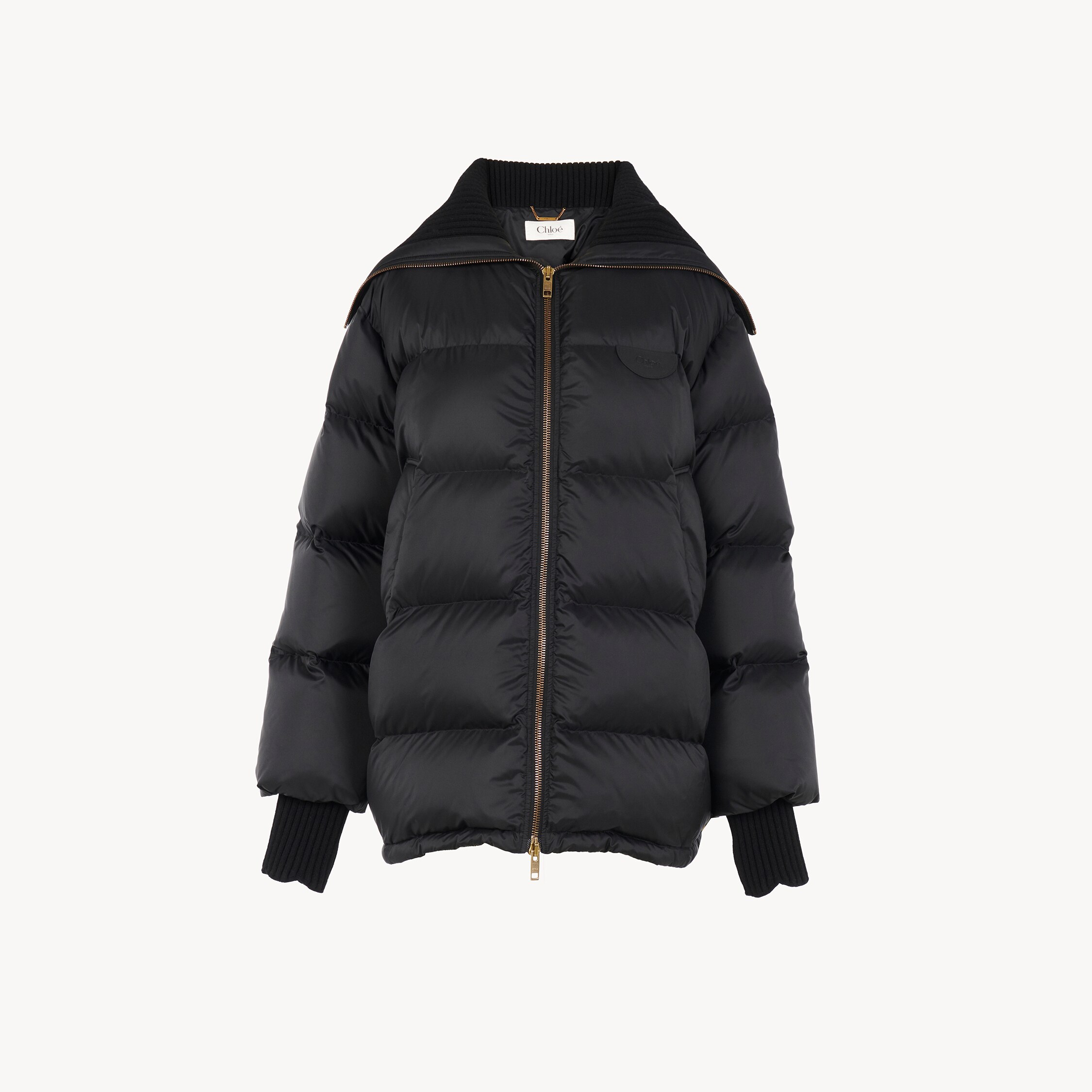 Chloé High-neck Puffer Jacket In Shiny Nylon In Black