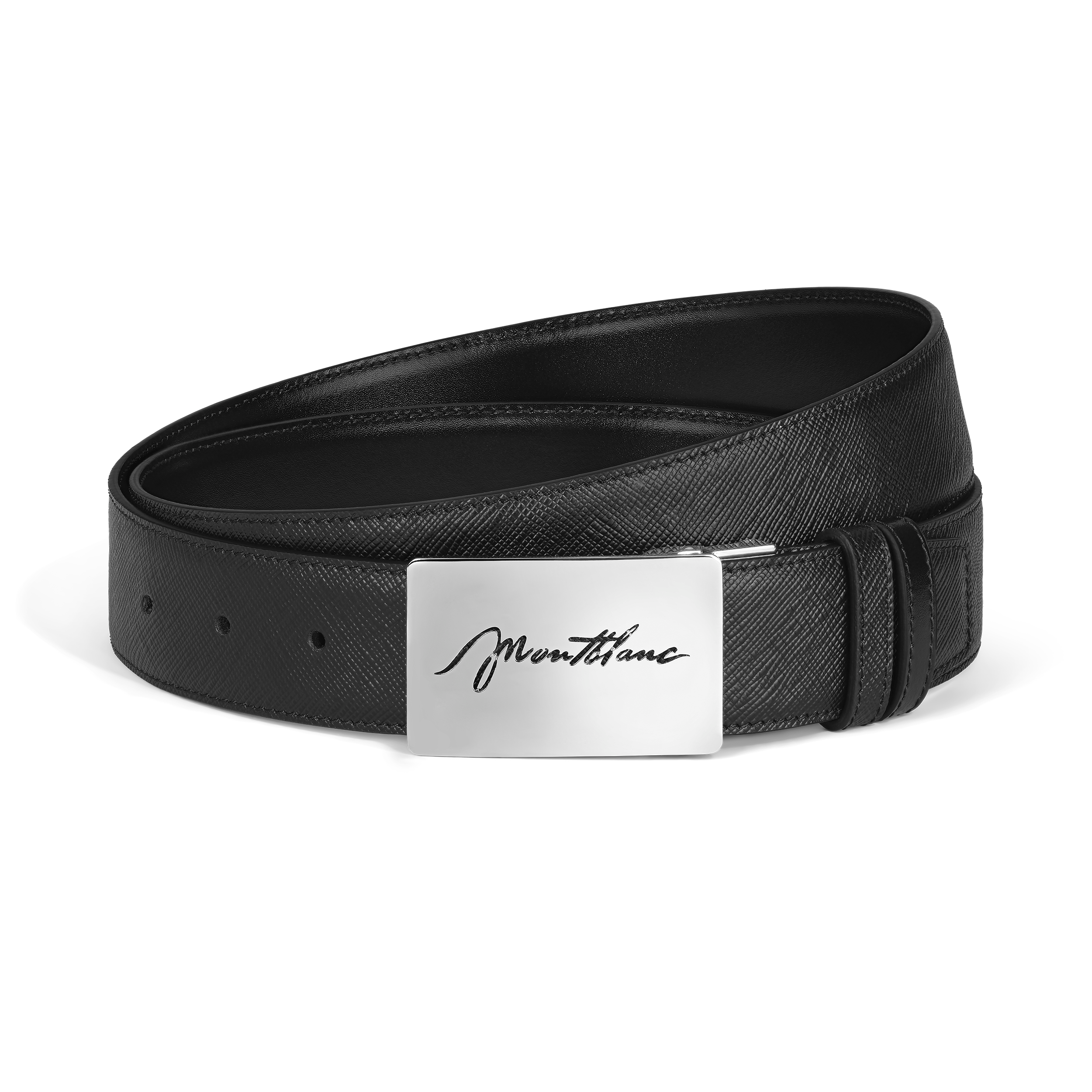Montblanc - 35 Mm Reversible Belt In Sartorial Leather With Plate Buckle - Mb222235 - Belts Men's Black