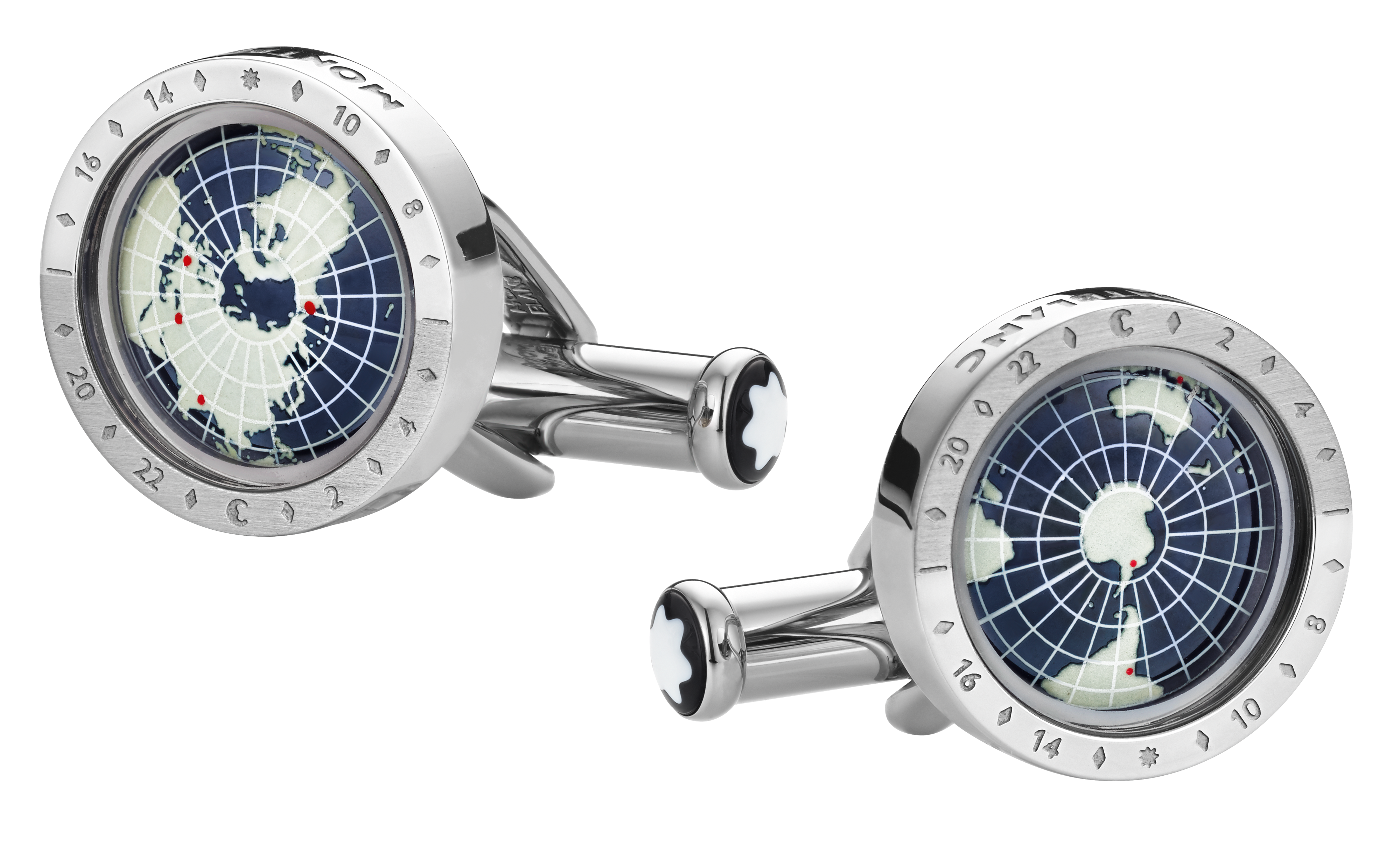  Montblanc - Boutons De Manchette Montblanc 1858 Geosphere - Acier Inoxydable - Mb126165 - Boutons De Manchette 