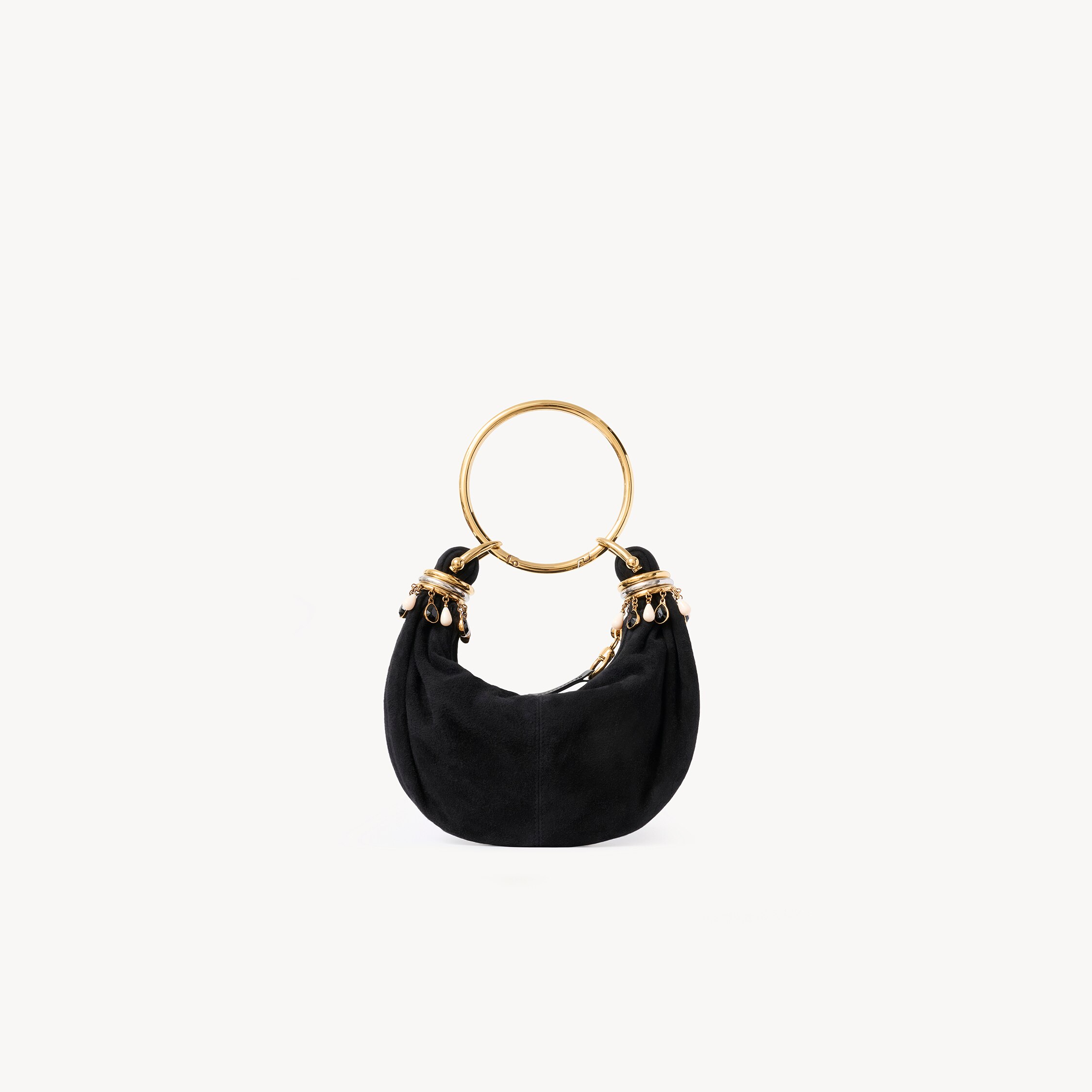 Chloé - Mini Beaded Bracelet Hobo bag in suede leather - Black - Single Size - Domestic Goat