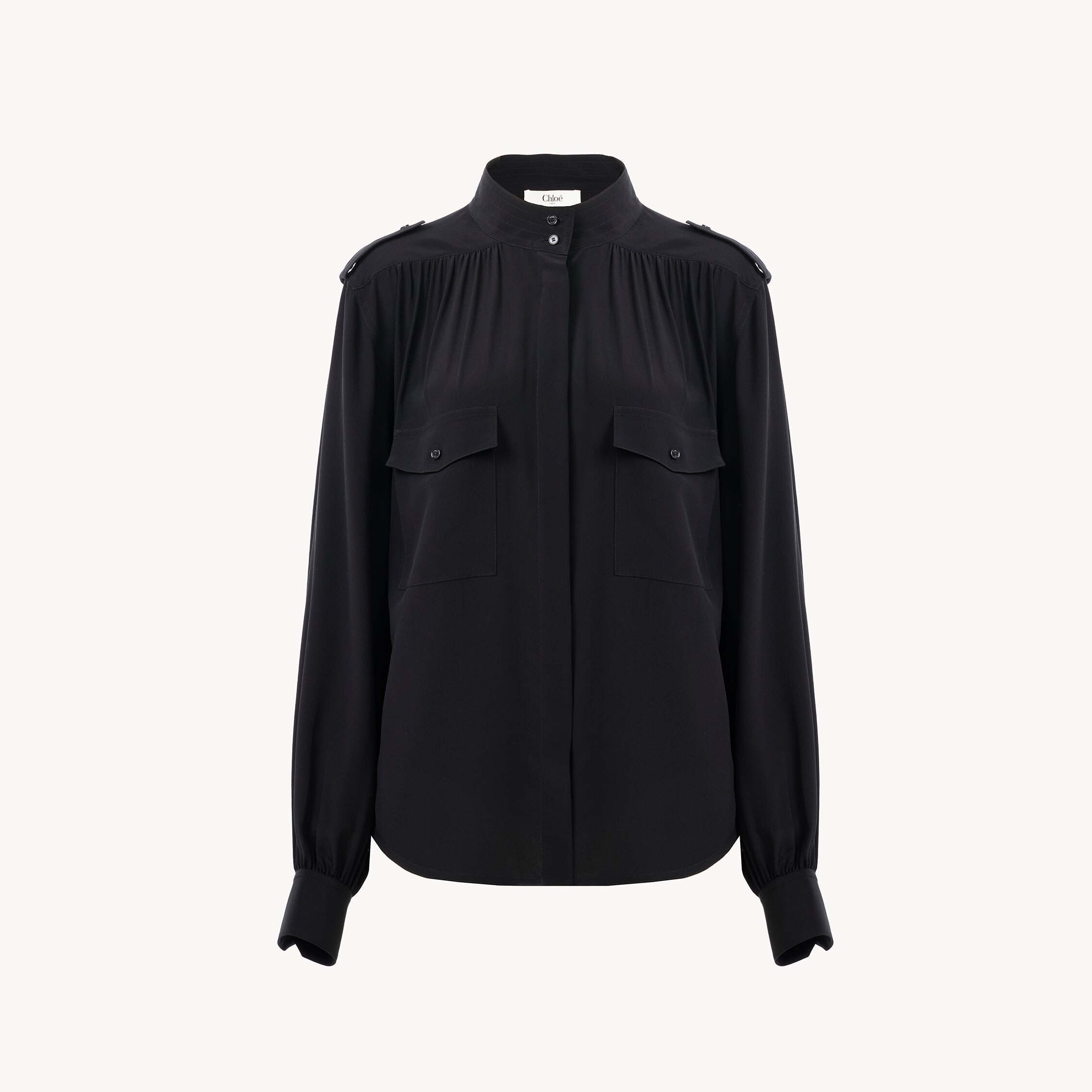 Chloé Gathered Blouse In Crêpe De Chine In Black