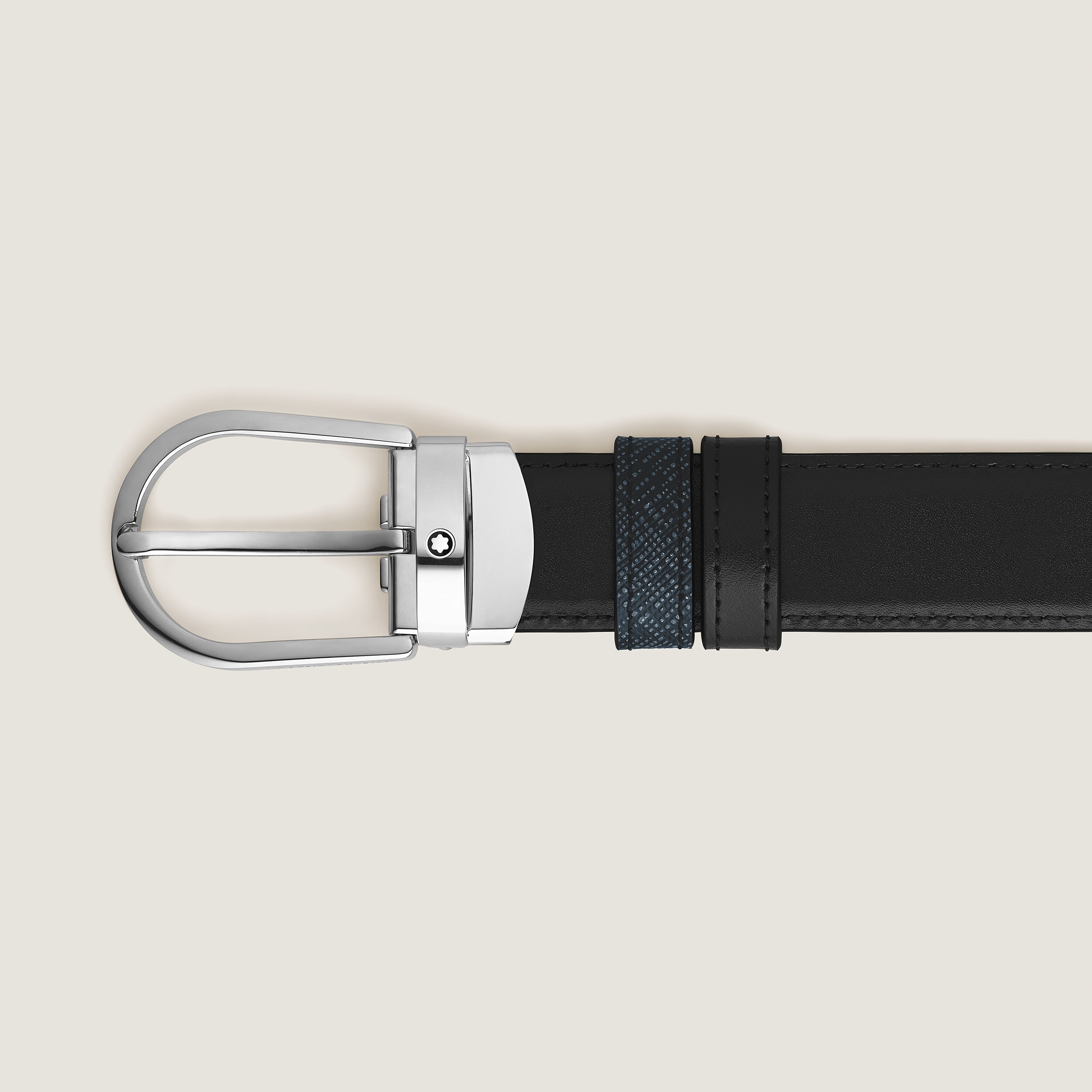  Montblanc - Wendbarer Gürtel Mit Hufeisenförmiger Schließe 30 Mm Aus Sartorial Leder - Tweed-blau - Leder - Mb222391 - Gürtel 