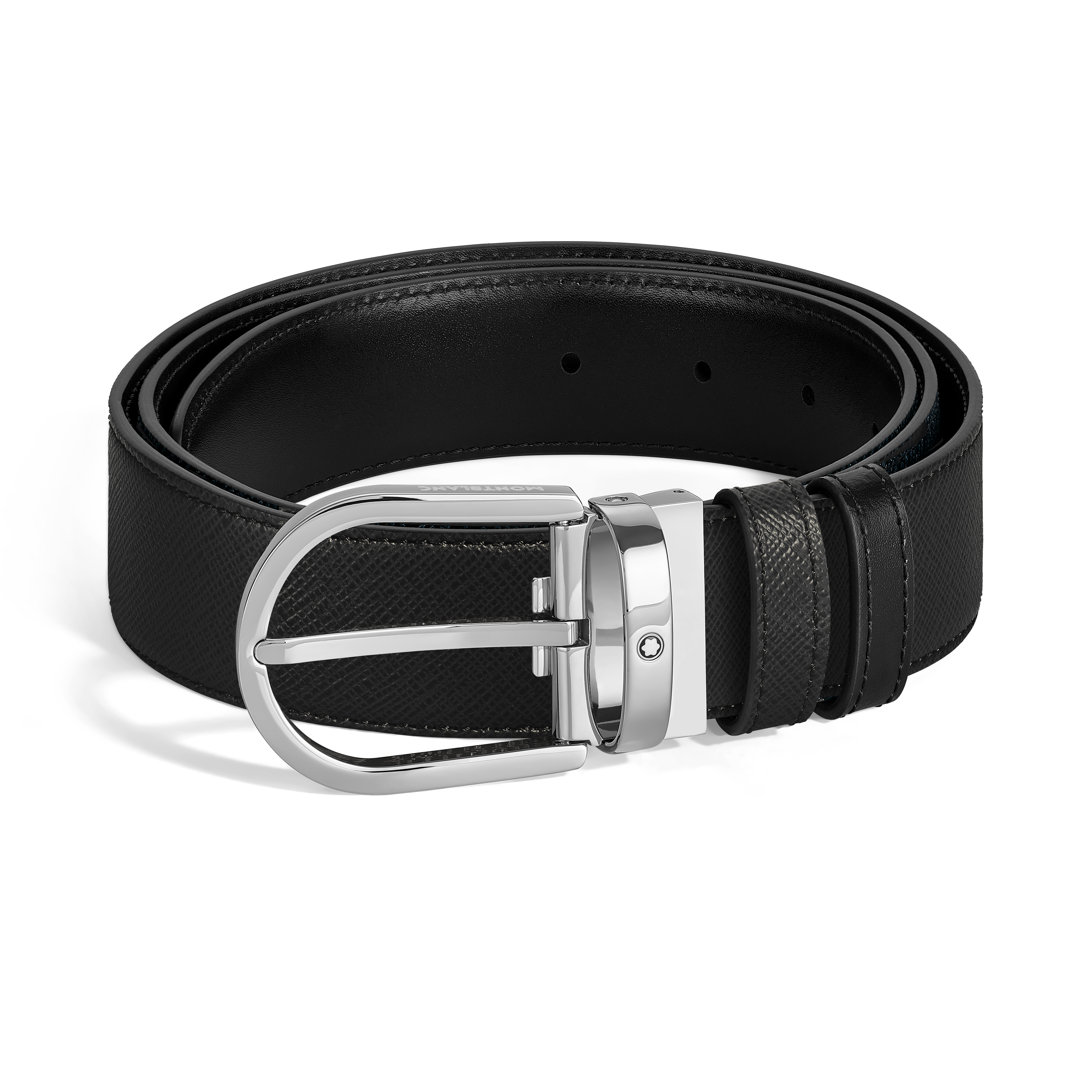 Montblanc - Horseshoe 35 Mm Reversible Belt In Sartorial Leather - Mb198448 - Belts Men's Black