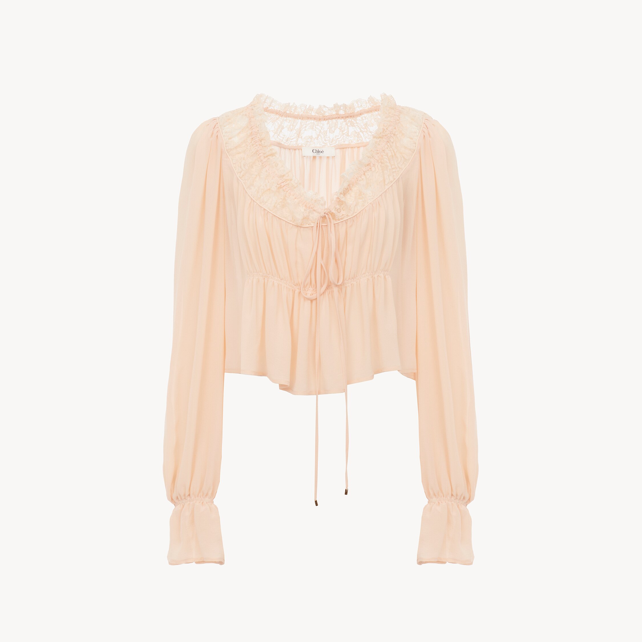 Chloé Scoop-neck Cropped Top In Silk Georgette & Lace In Pink