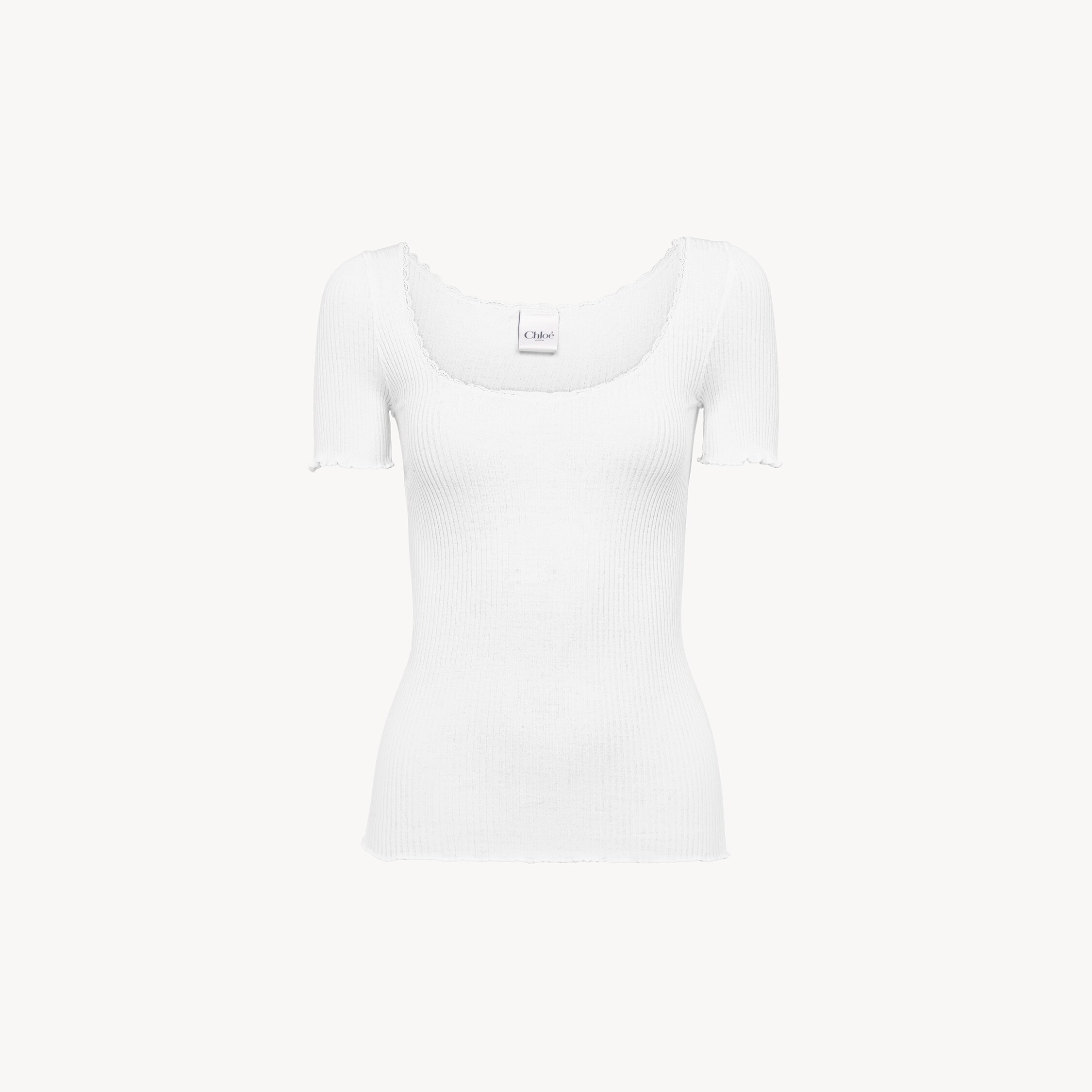 Chloé Lace-trim Ribbed Scoop-neck Top In White