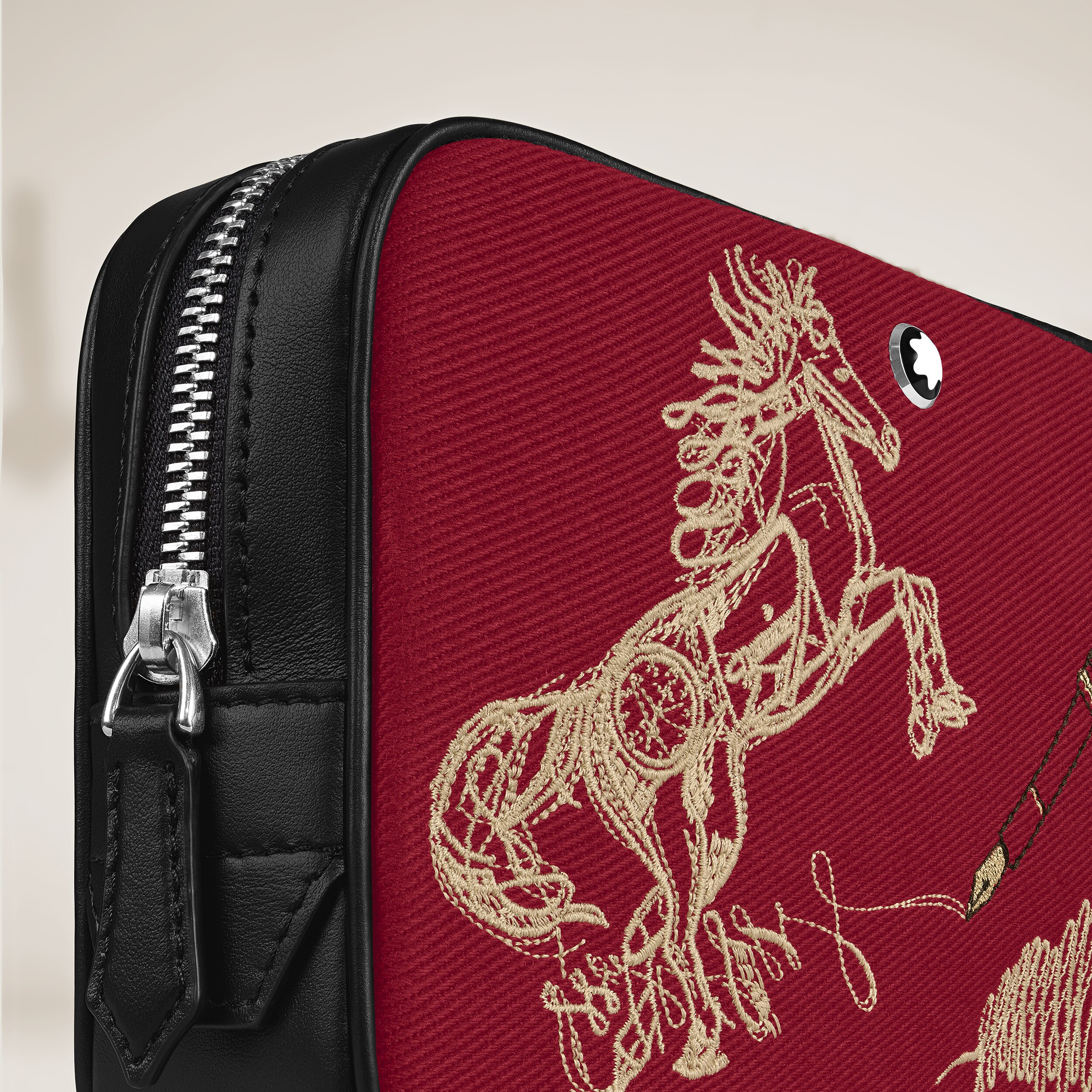  Montblanc - Minibandolera Año Del Caballo De Gabardina Bordada - Tejido Y Piel - Mb222855 - Bolsos Messenger 