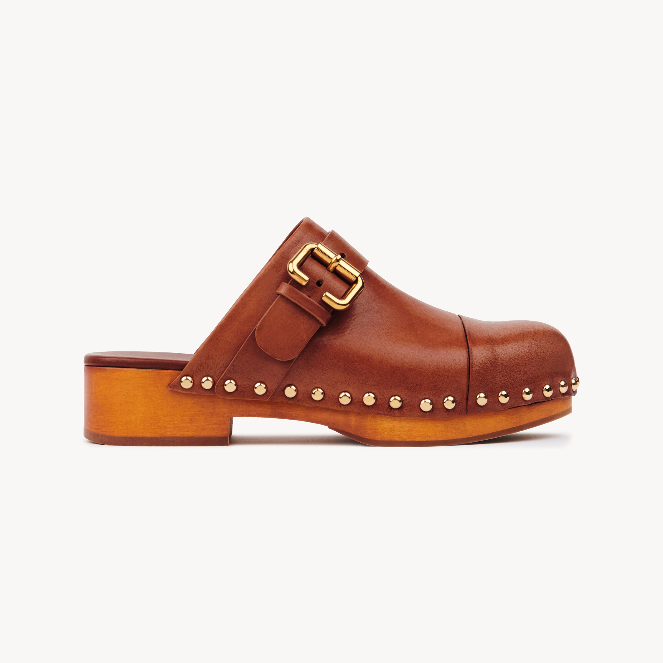 Chloé Jeannette Embellished Leather Platform Clogs In Brown