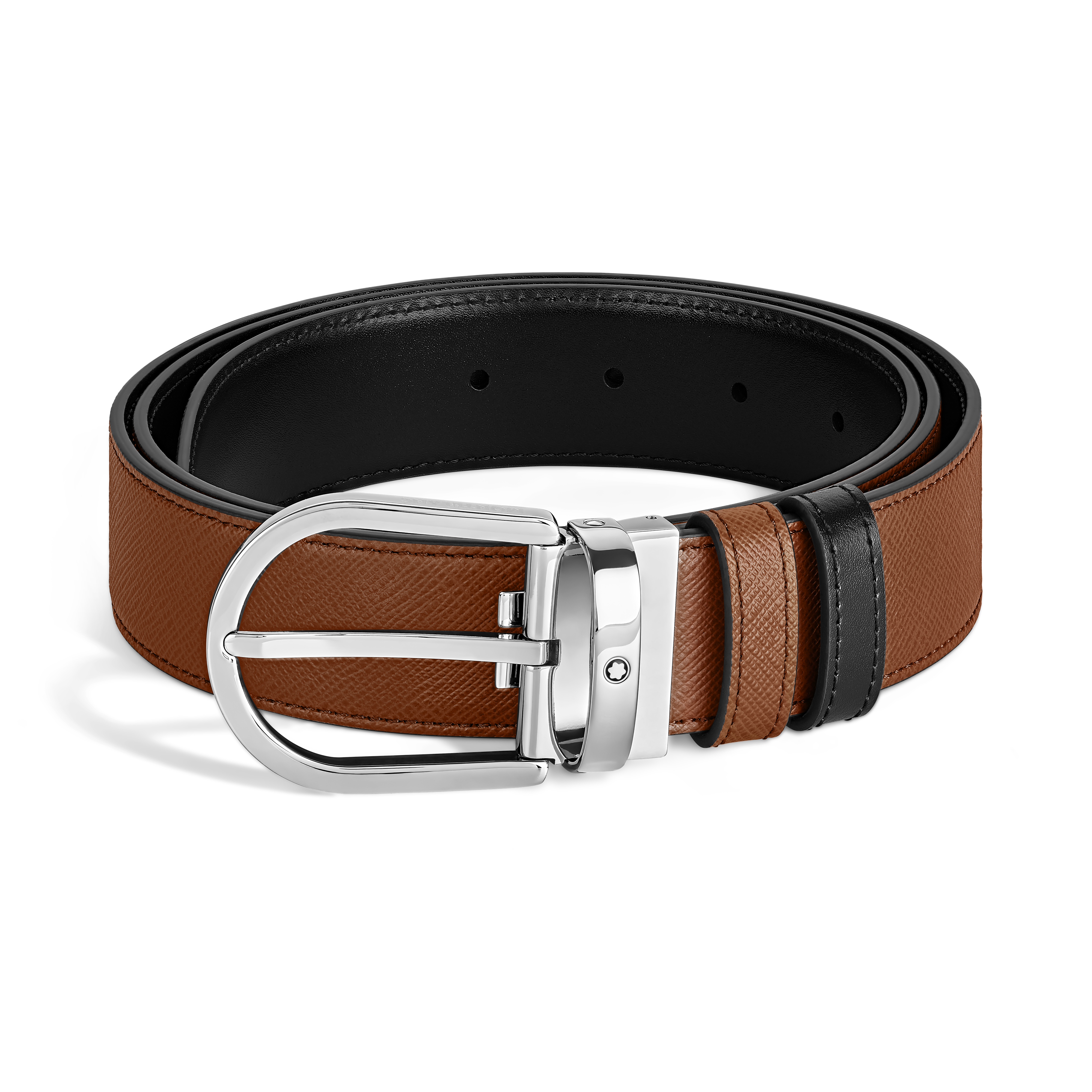 Montblanc - Horseshoe 35 Mm Reversible Belt In Sartorial Leather - Mb198411 - Belts Men's Black