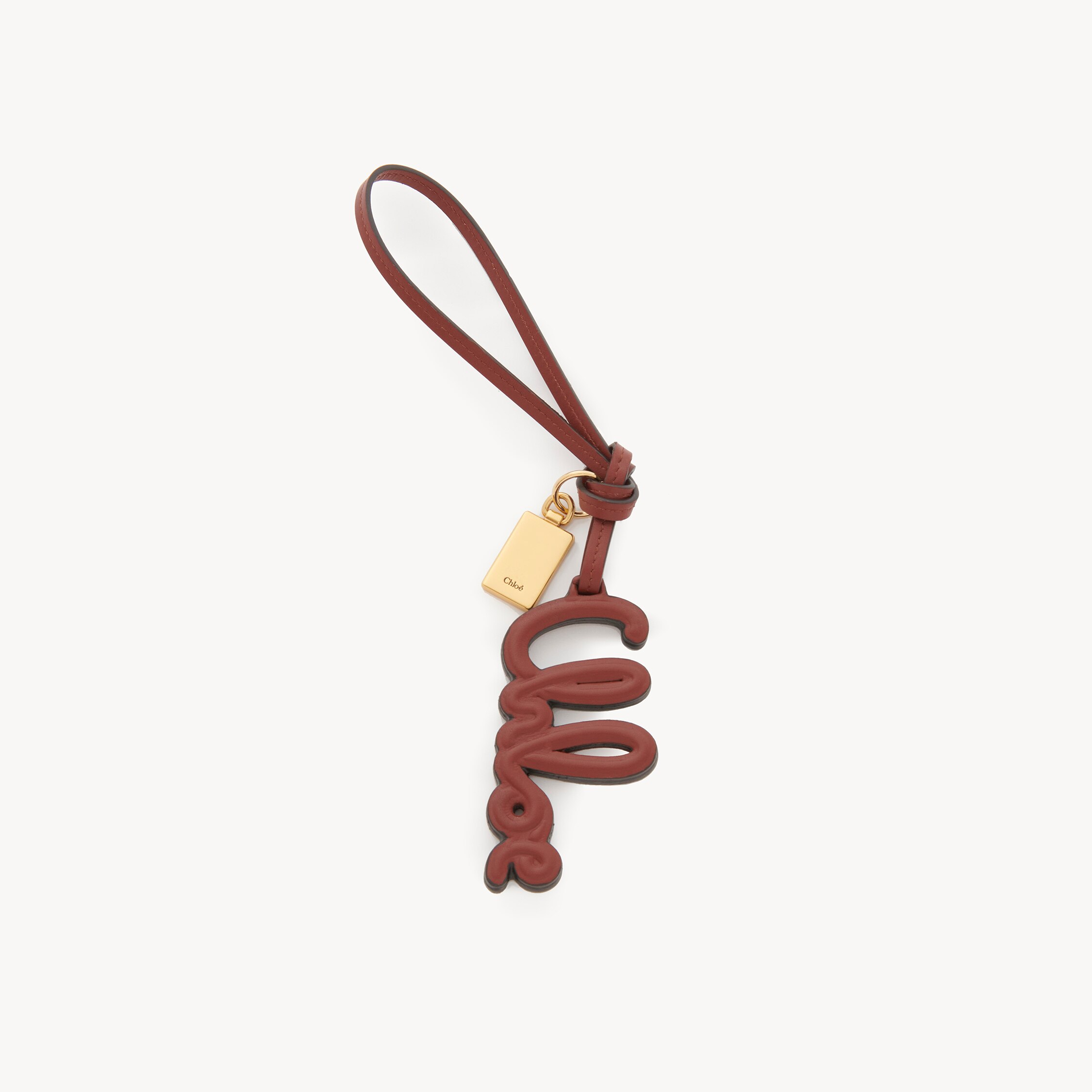Chloé - Logo bag charm in shiny leather - Sepia Brown - Single Size - Domestic Calf