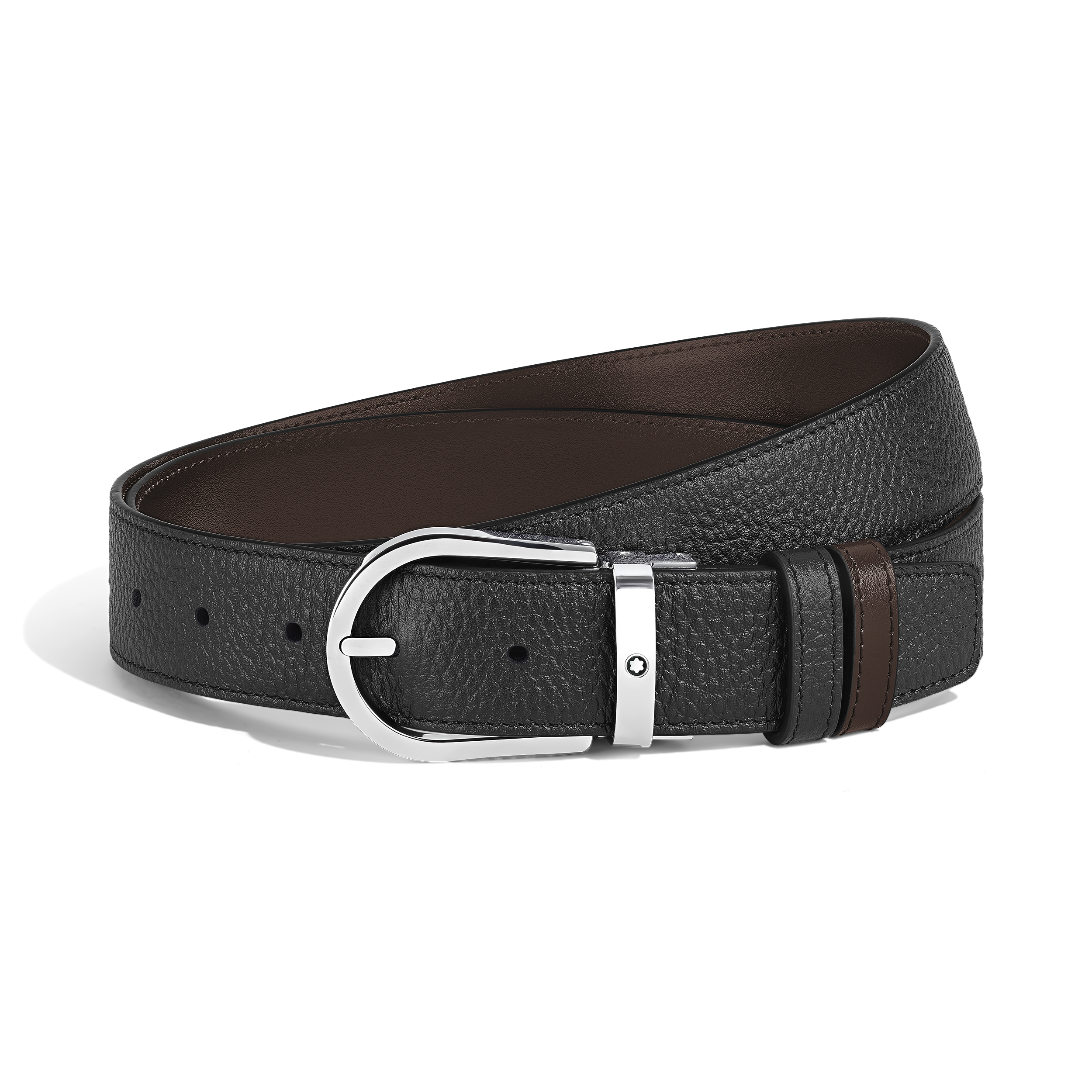  Montblanc - Cinturón Reversible De Piel Graneada De 35 Mm Con Hebilla En Forma De Herradura - Mb222153 - Cinturones 