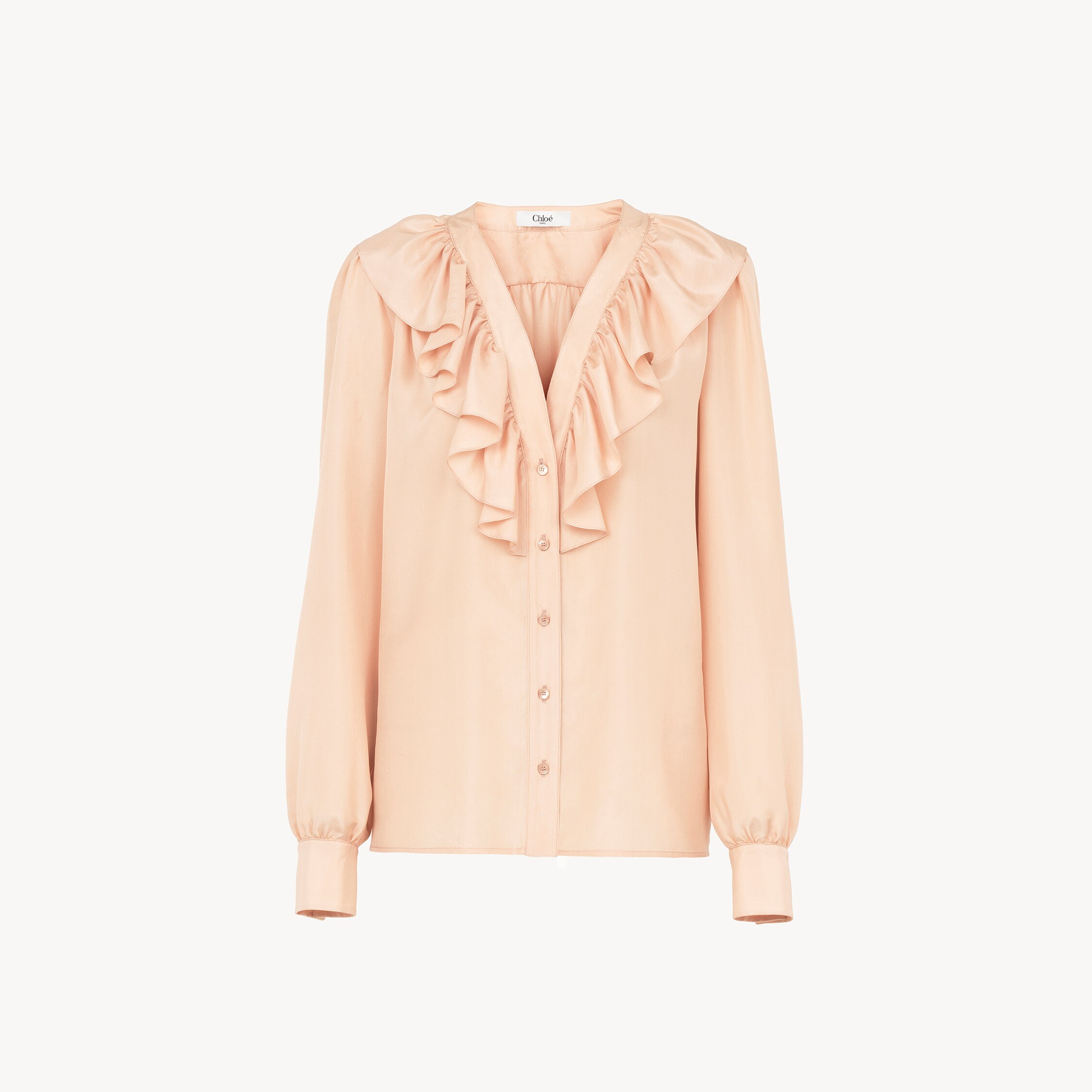 Chloé V-neck Ruffled Blouse In Silk Habotai In Neutral
